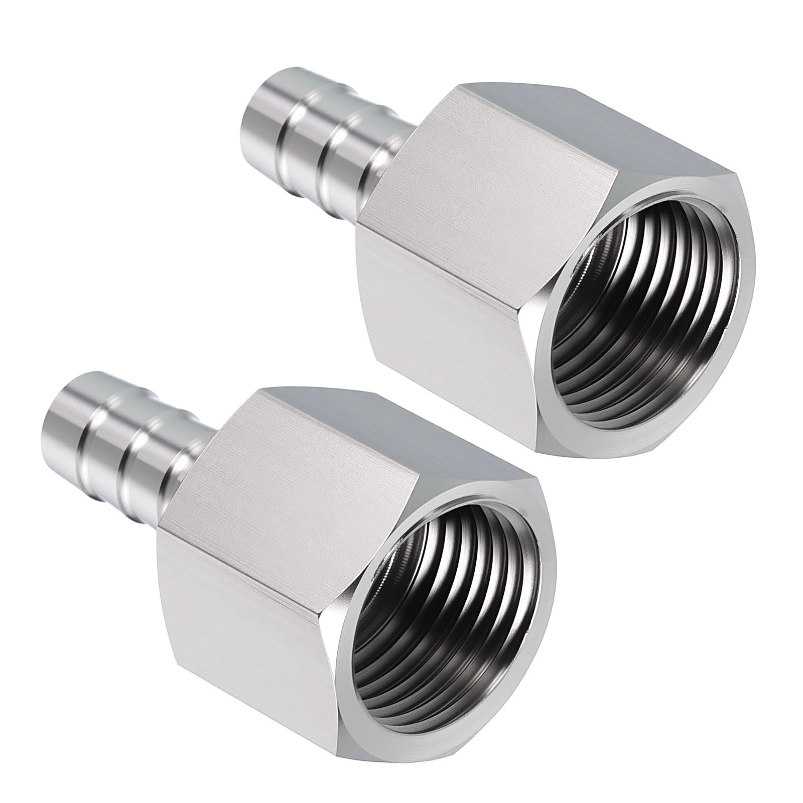 2 Pack Stainless Steel Hose Barb Fittings 3/8 Hose Barb To 1/2 NPT Female