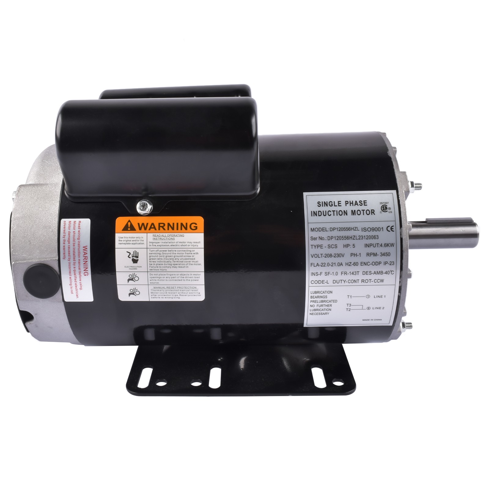 5HP 3450RPM Air Compressor Electric Motor 230V 56HZ Frame 7/8″Keyed Shaft CW/CCW