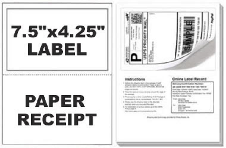 1000 Self Adhesive Mailing Shipping Labels W/ Tear Off Paper Receipt Paypal