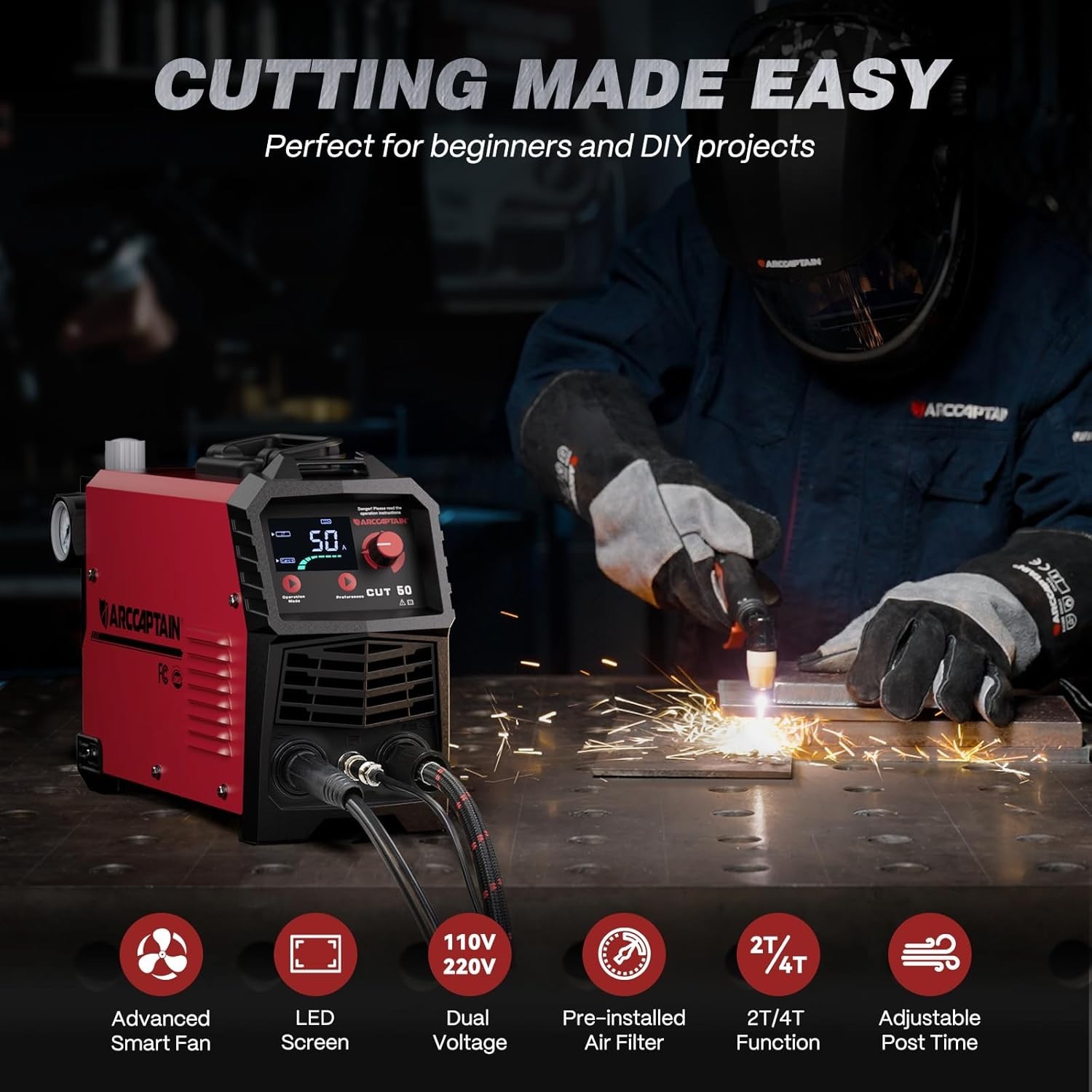 Professional-Grade Plasma Cutter: 1/2 Inch Clean Cuts & Smart Cooling System