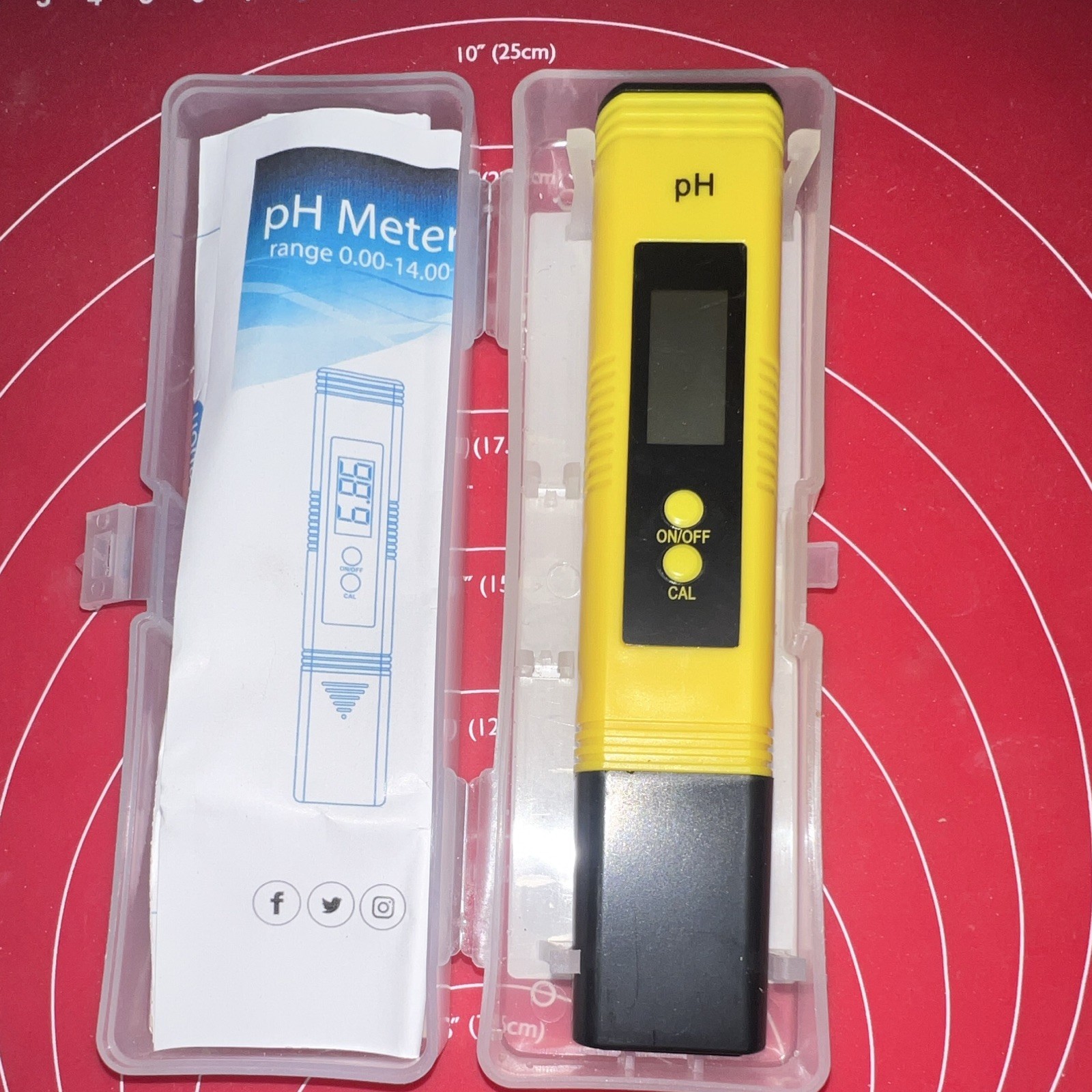 Digital pH Meter Tester 0.00-14.00 Yellow w/ Case & 4.01/6.86 Buffer Packets