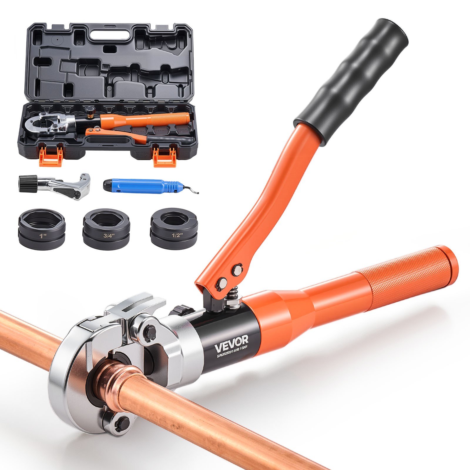 VEVOR Copper Pipe Crimper Hydraulic Driven Pro Press Tool with 1/2″ 3/4″ 1″ Jaws