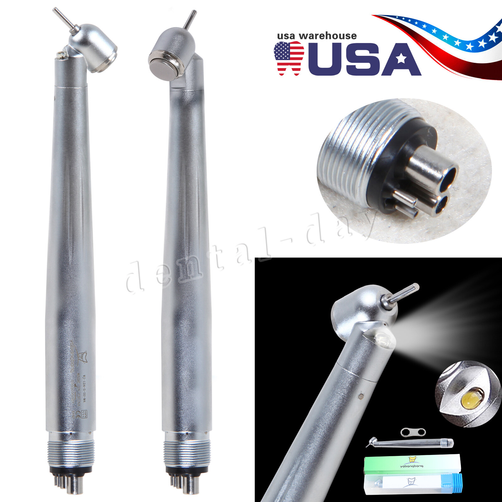 USPS Dental 45° Angle/Large Head LED E-generator / Fiber Optic Handpiece 4/6H US