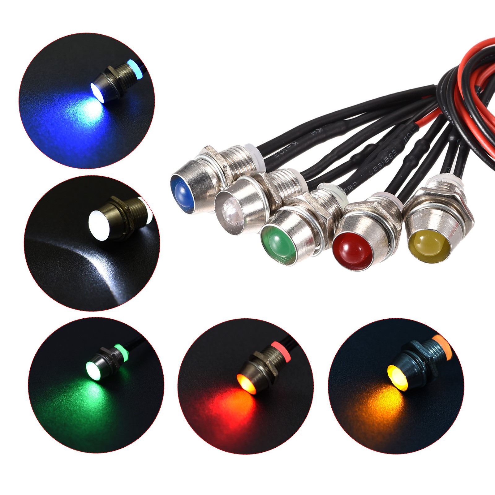 10 Pcs AC/DC 24V LED Indicator Light Car Boat Metal Shell 8mm Panel Mount