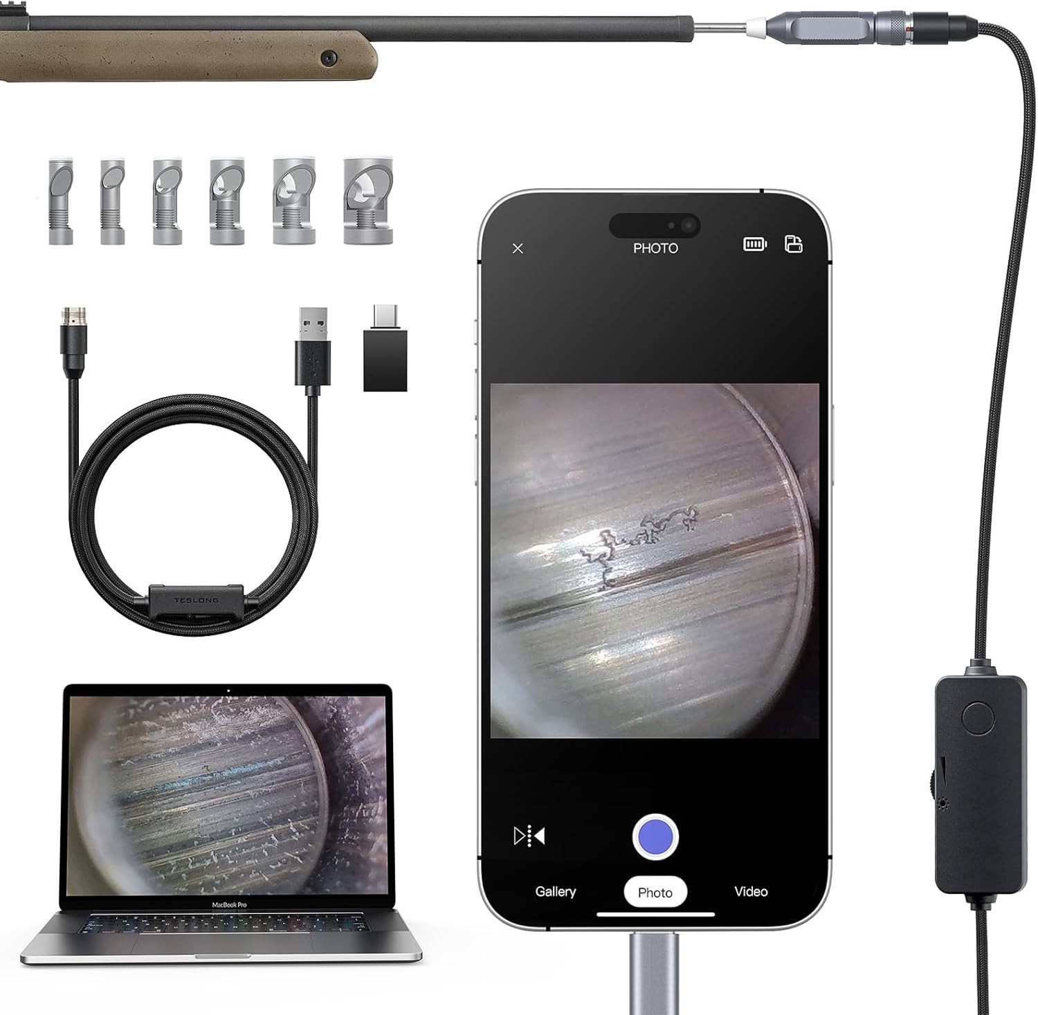 Rifle Borescope with 26-Inch Rigid Steel Probe & Lights, 0.2-Inch Diameter Size