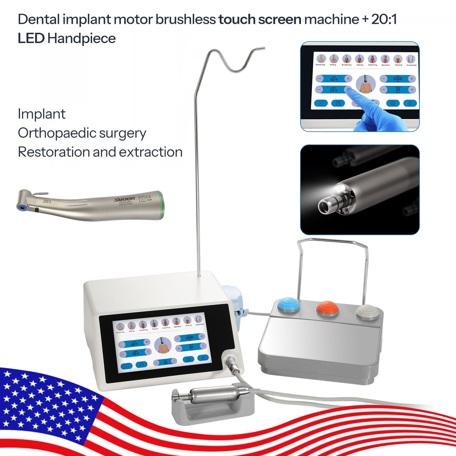 Brushless Electric Implant Motor Dental Implant System Surgical 60N/cm Torque