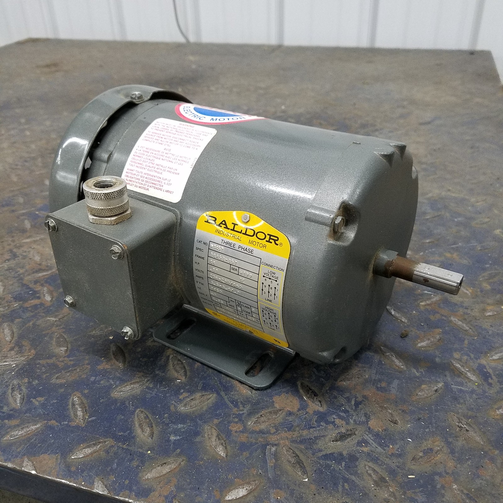 Baldor M3457 Motor, 0.33 HP, 3450 RPM, 208-230/460V, 1.5-1.4/0.7A, 34A51-157 3PH