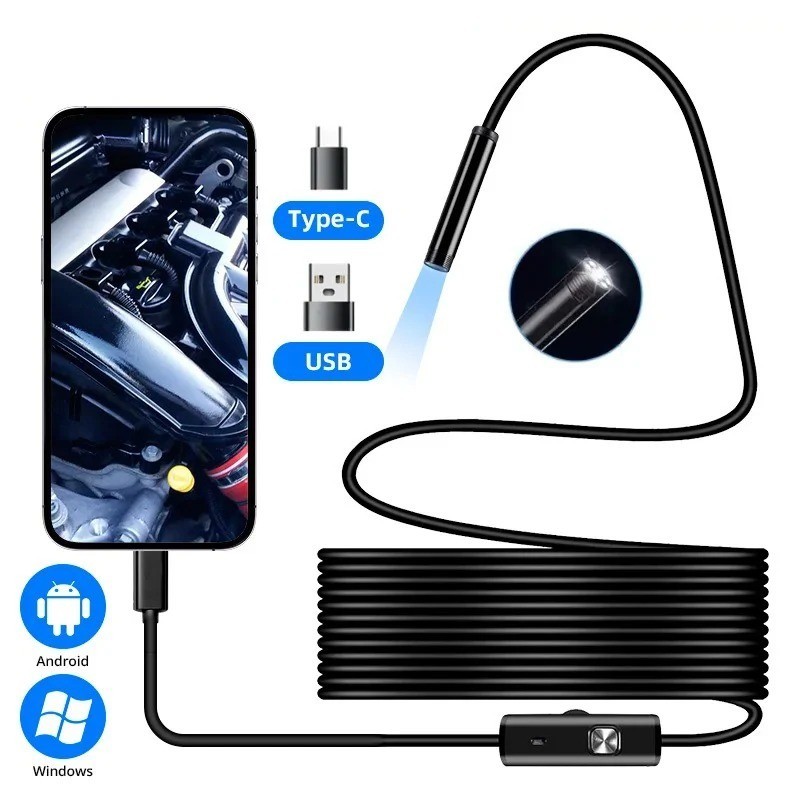 6LED USB Snake Endoscope Borescope HD Inspection Camera Scope For Android Type C