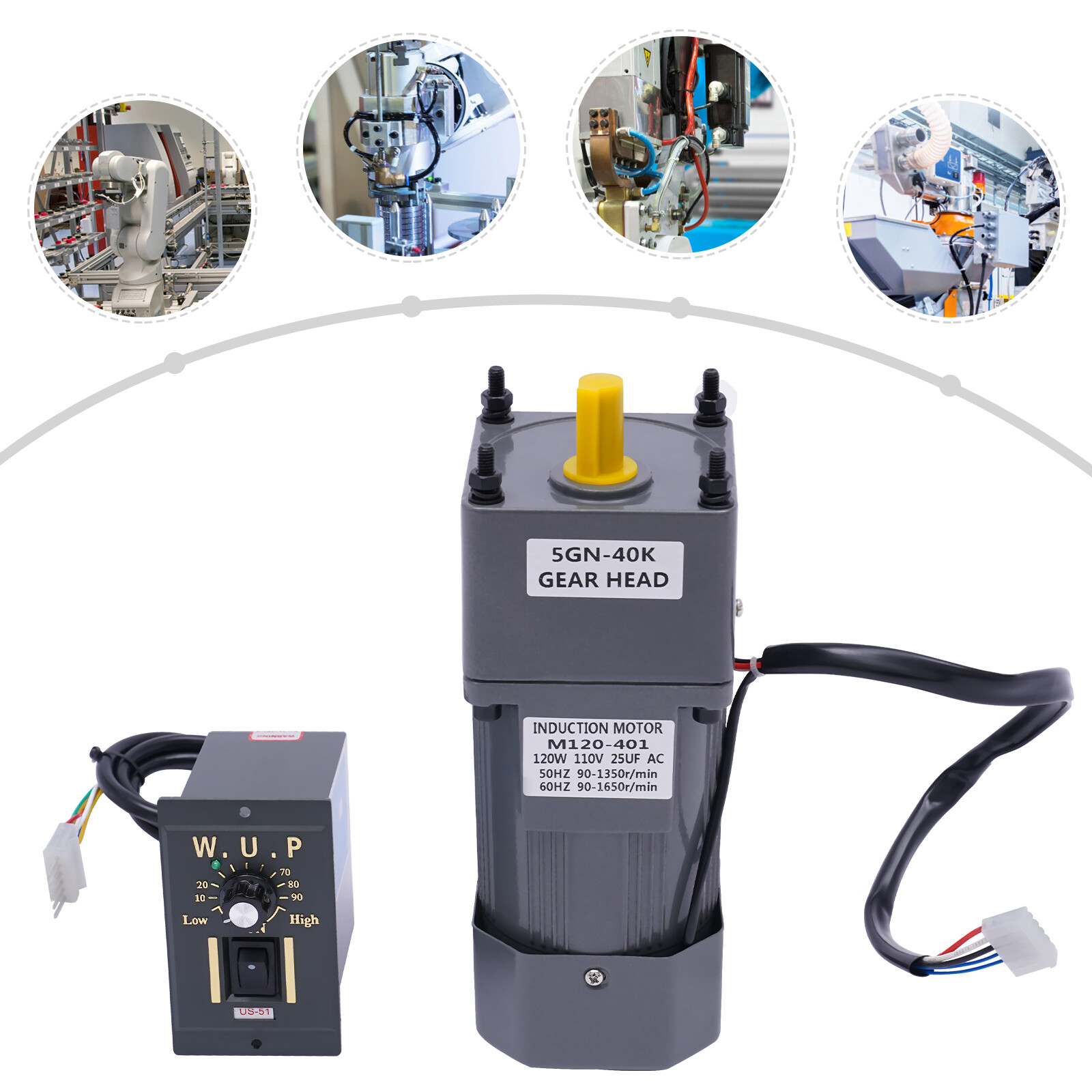 120W Electric AC110V Gear Motor Variable Speed Reduction Controller 1:40 40K