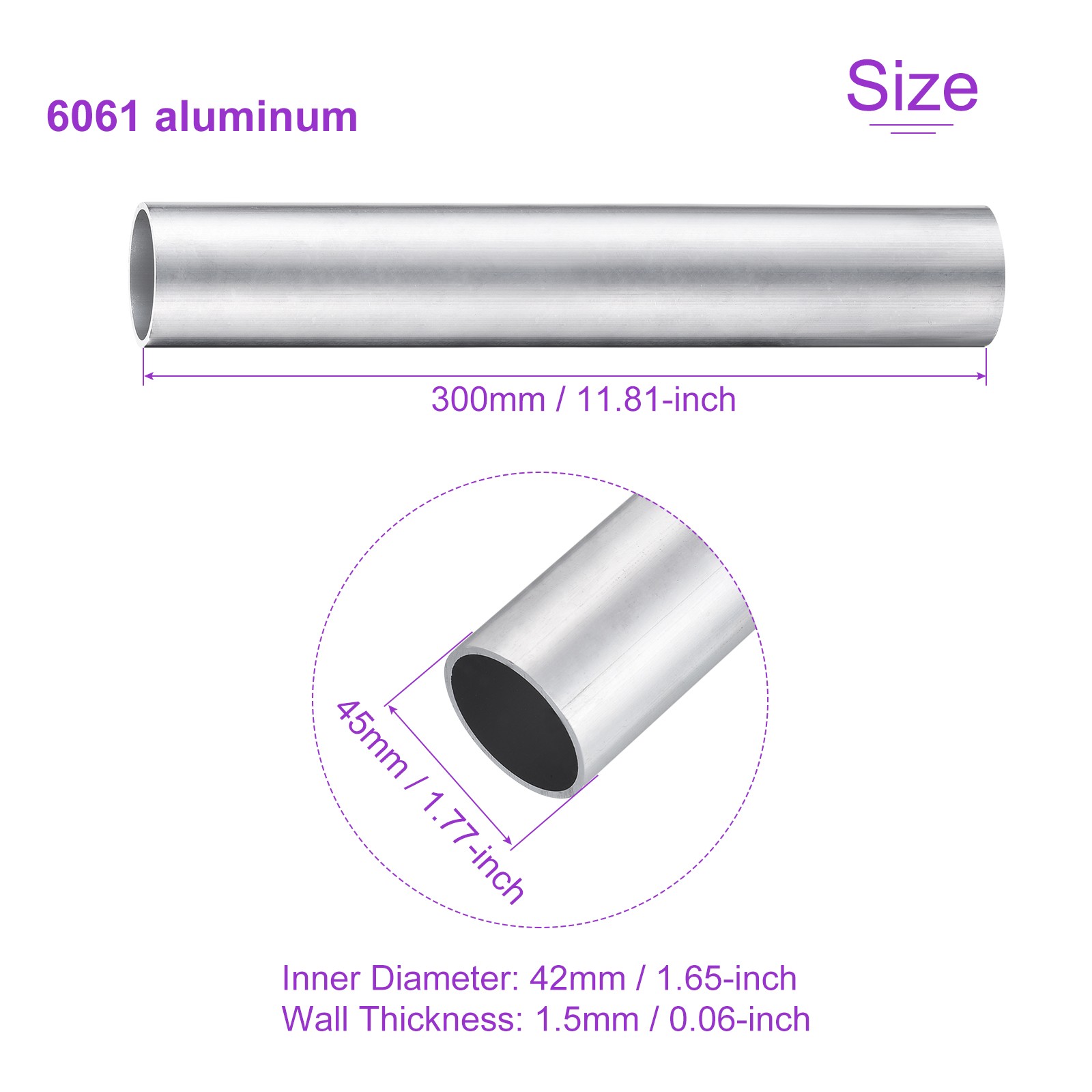 45mm OD x 42mm ID 6061 Aluminum Round Tube 300mm Length Industry Metal Tubing