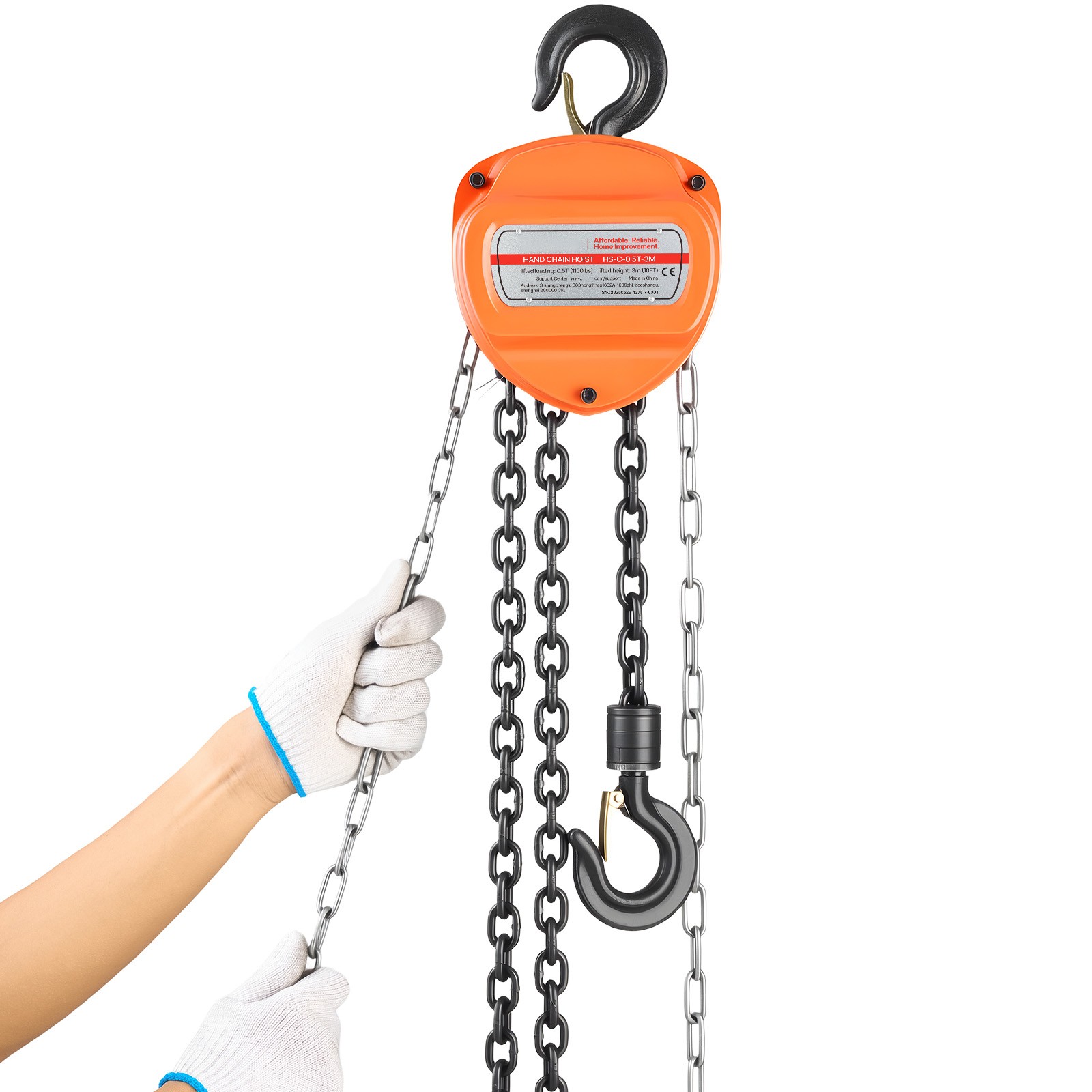 Uimoso Manual Chain Hoist 0.5T/1100 lbs Capacity 10 ft Lift w/Durable G80 Chain