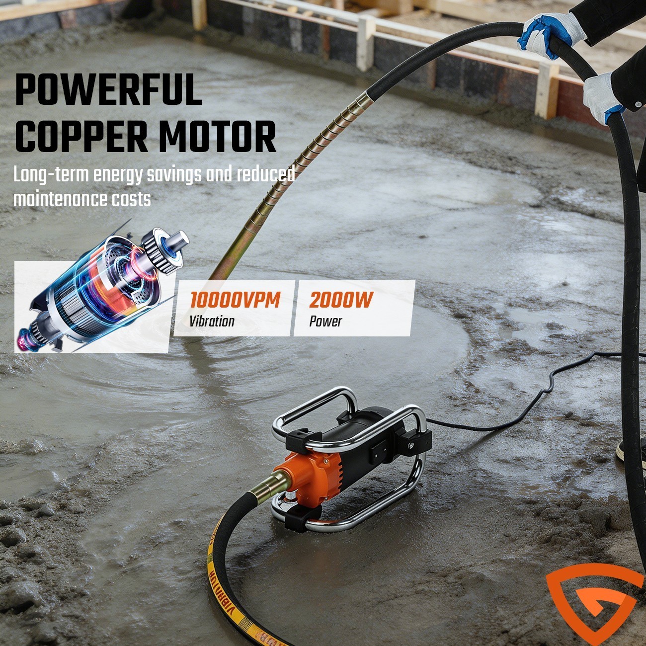 Portable Electric Concrete Vibrator 2000W 14-3/4 Ft Poker to Remove Air Bubbles