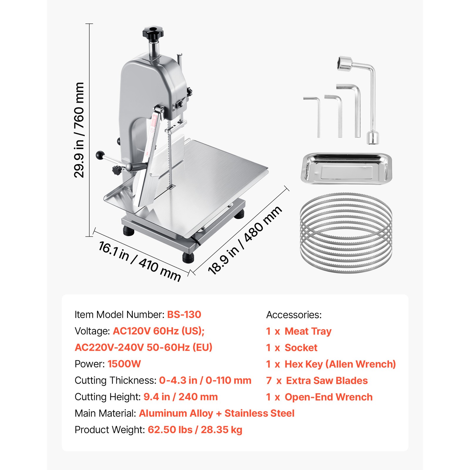 Uimoso Commercial Electric Meat Bandsaw 1100/1500W for Cutting Bones and Meat