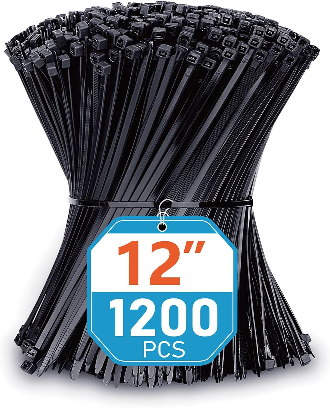 Zip Ties 12 Inch (1200 Pack), Black, 50Lbs Tensile Strength, UV Resistant Cable