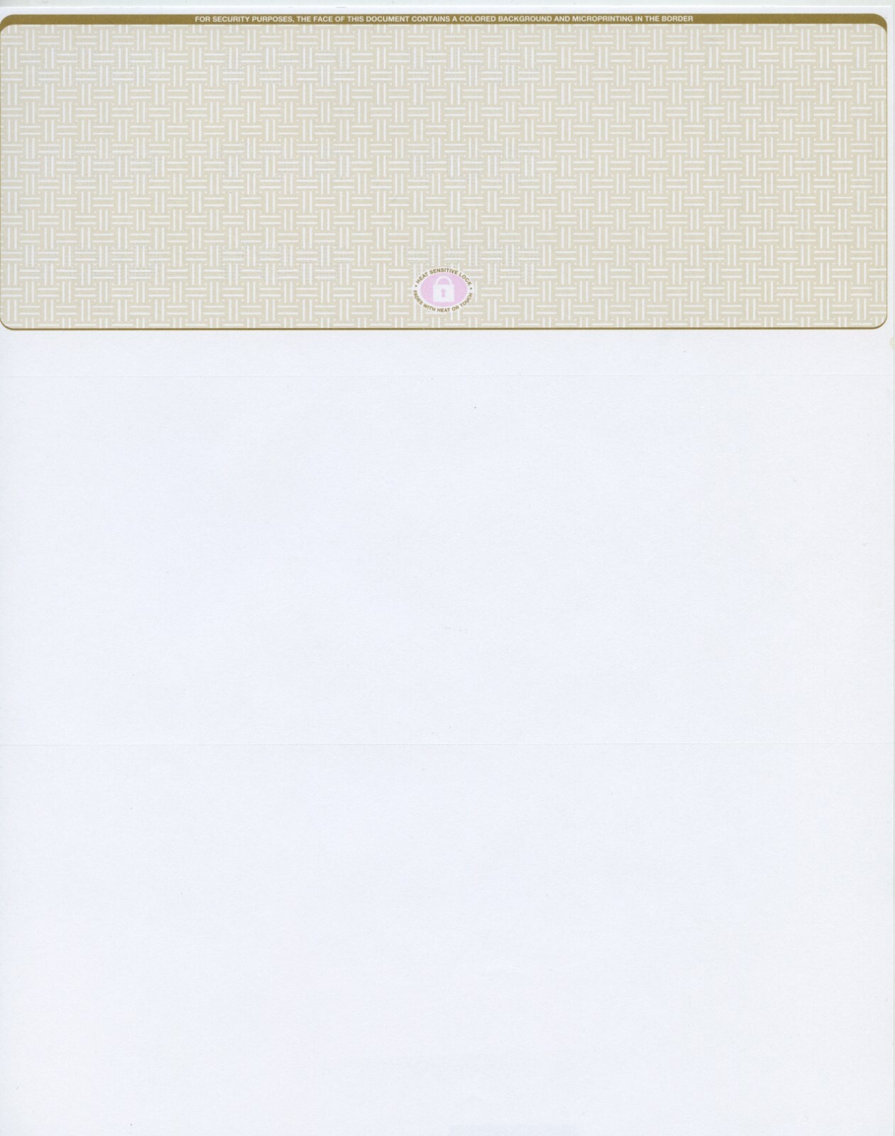 2500 High Security Blank Check Stock Paper – Check on Top – Gold Basketweave