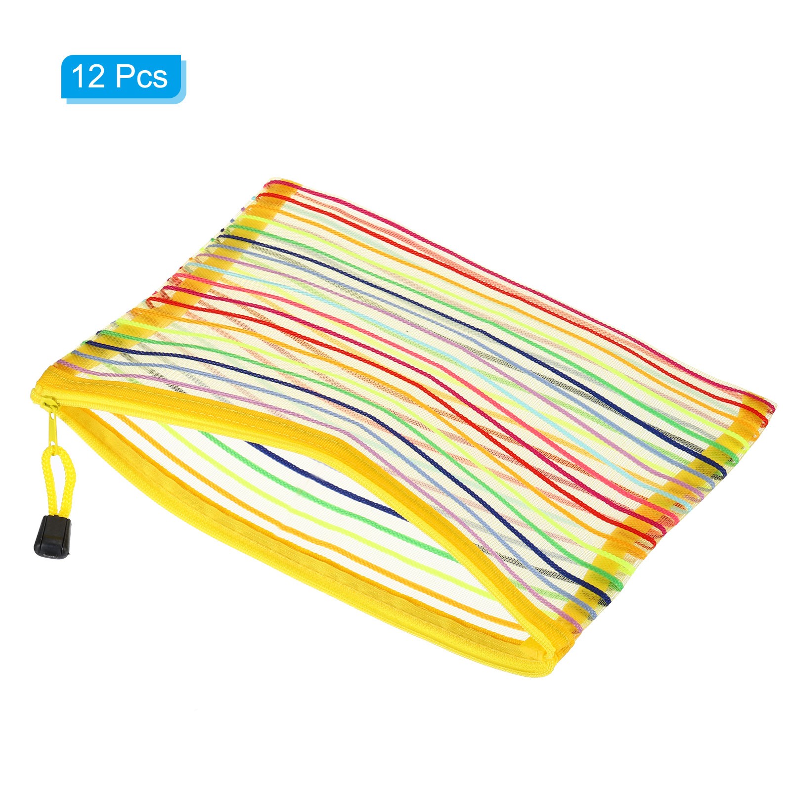 12Pcs Mesh Zipper Pouch, A5 Document Makeup Zipper Bag Travel Pouch, Yellow