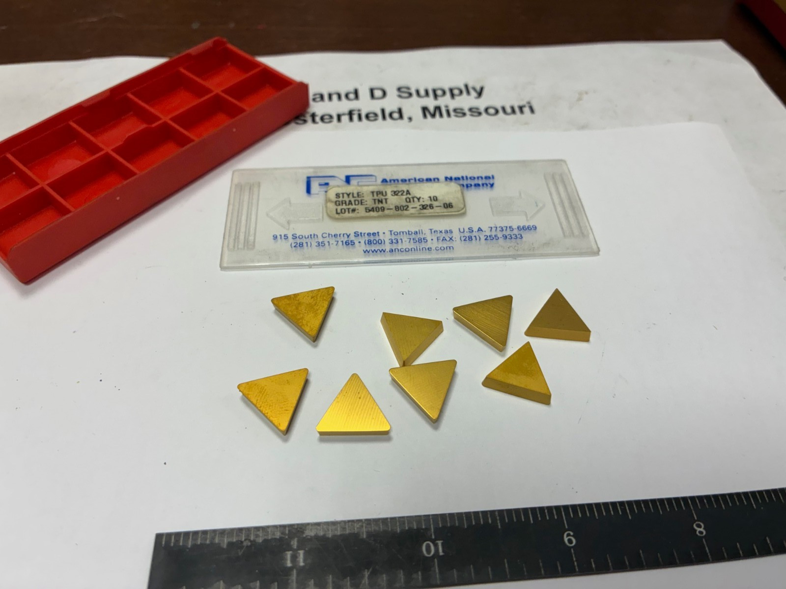 Lot of 8, American National, TPU322A Grade TNT, Carbide Turning Inserts, TiN