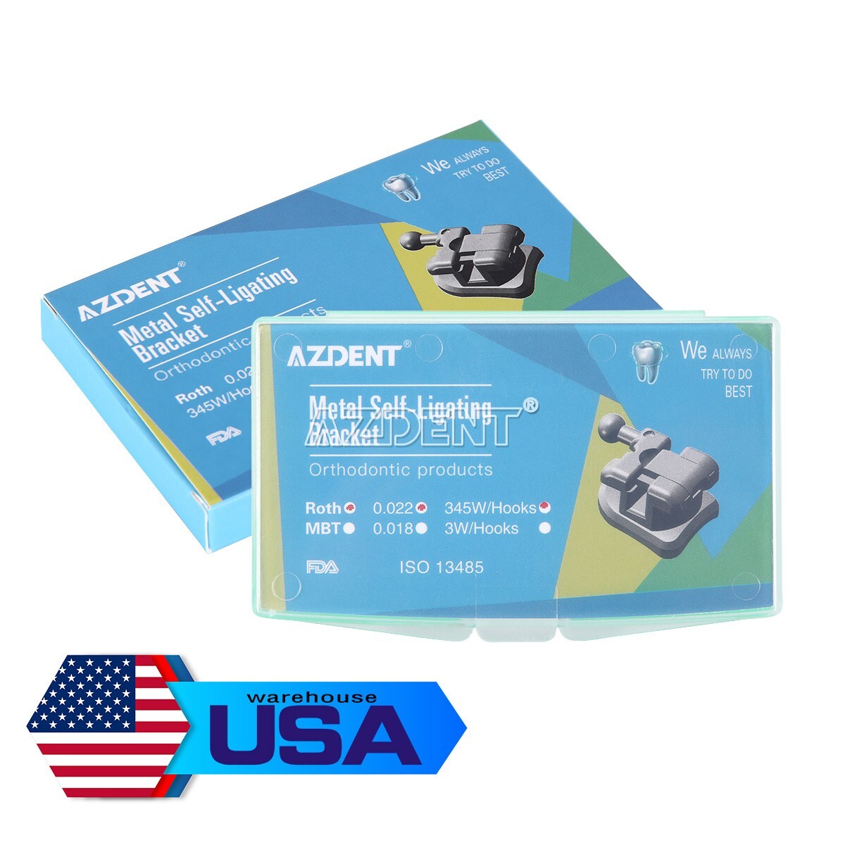 10X AZDENT Dental Orthodontic Self-Ligating Braces Brackets Roth.022 Hooks 3-4-5