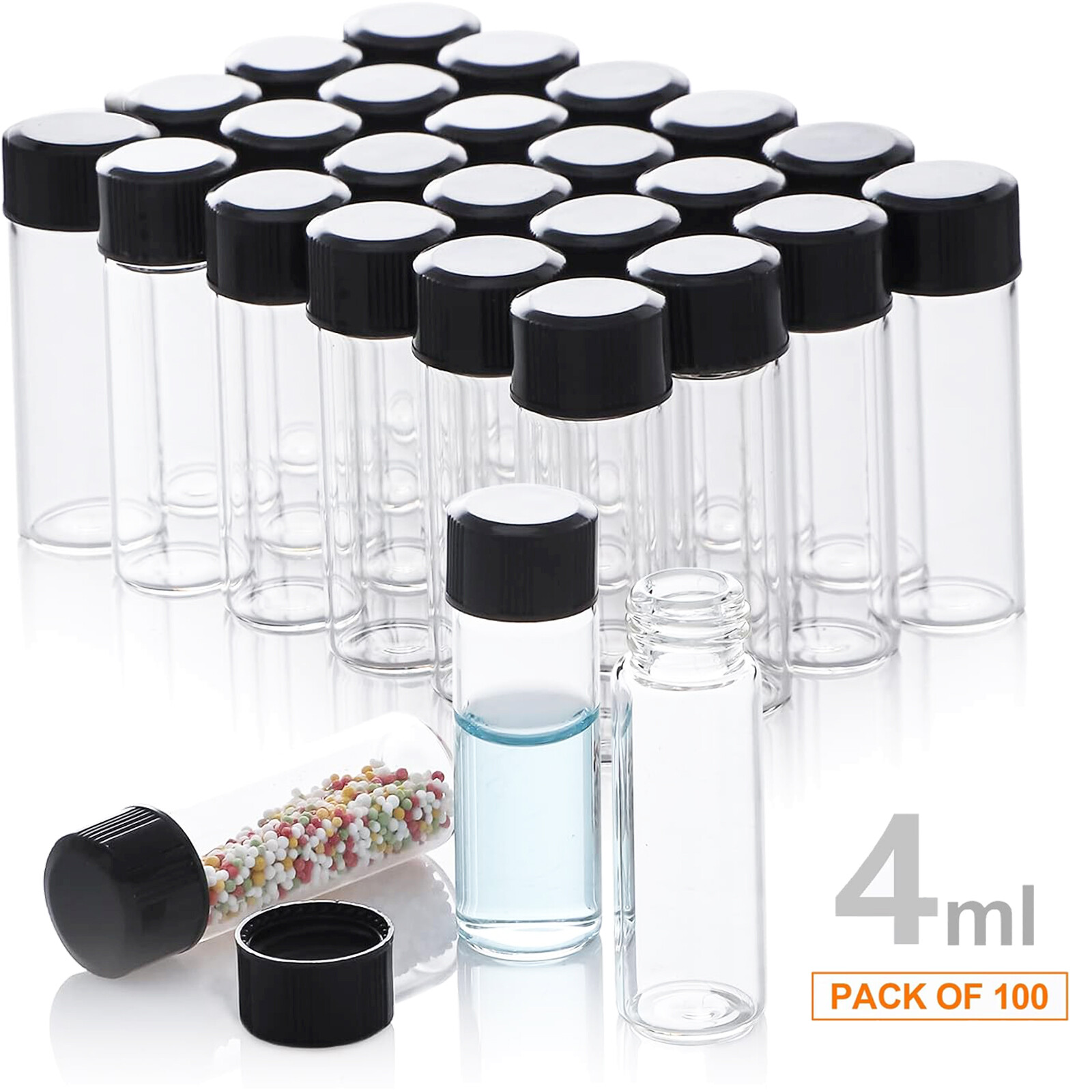 100Pcs 4ml/10ml Glass Vials with Screw Caps Clear Liquid Sample Vial Bottles US