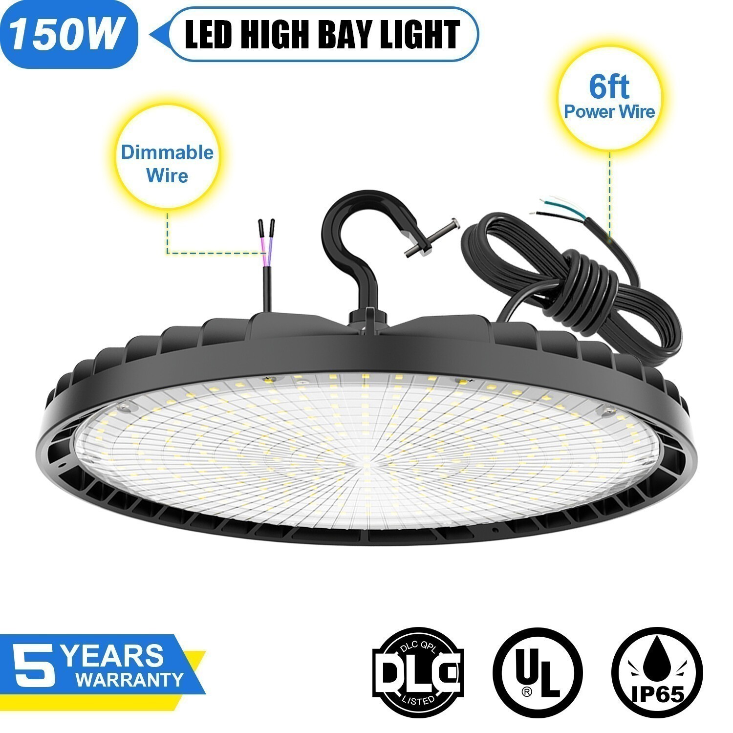 150Watt UFO LED High Bay Light 22500LM Commercial Gym Work Ceiling Lamp Dimmable