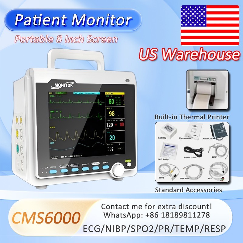 US Warehouse CMS6000 Patient Monitor 8″ Screen ICU Vital Sign Monitor w Printer