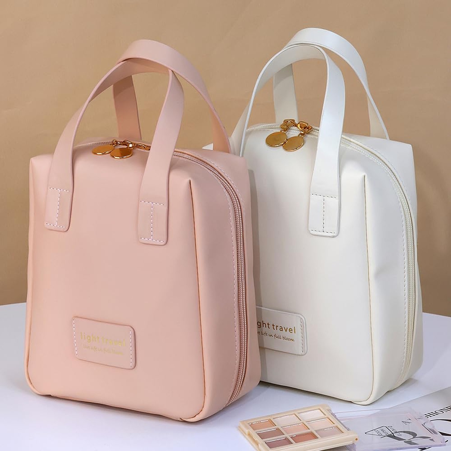 Travel Makeup Bag,Travel Cosmetic Bags, Waterproof Cosmetic Bag, PU Leather H…