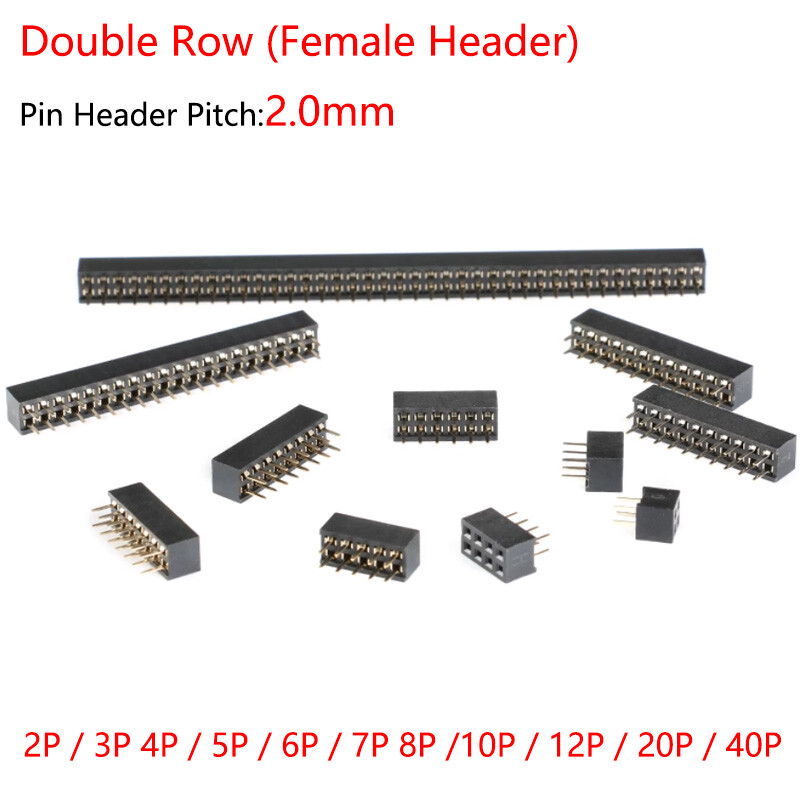 2mm Pitch 2/3/4/5/6/7/8/10/12/20-40P Female Double Row Straight Pin Header Strip