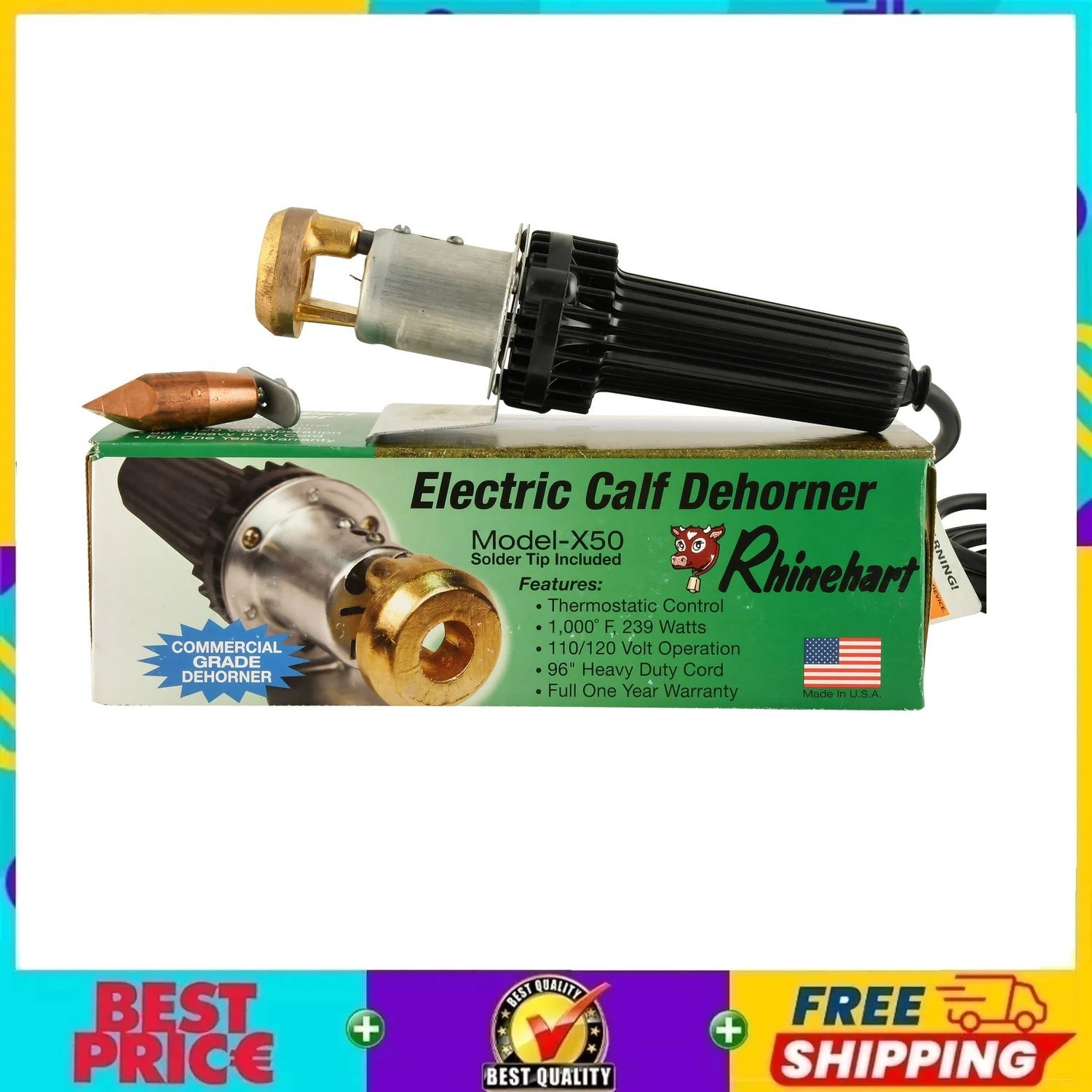Rhinehart X-50A Electric Calf Dehorners & Adaptor Tips for Cattle, Goats & Lambs