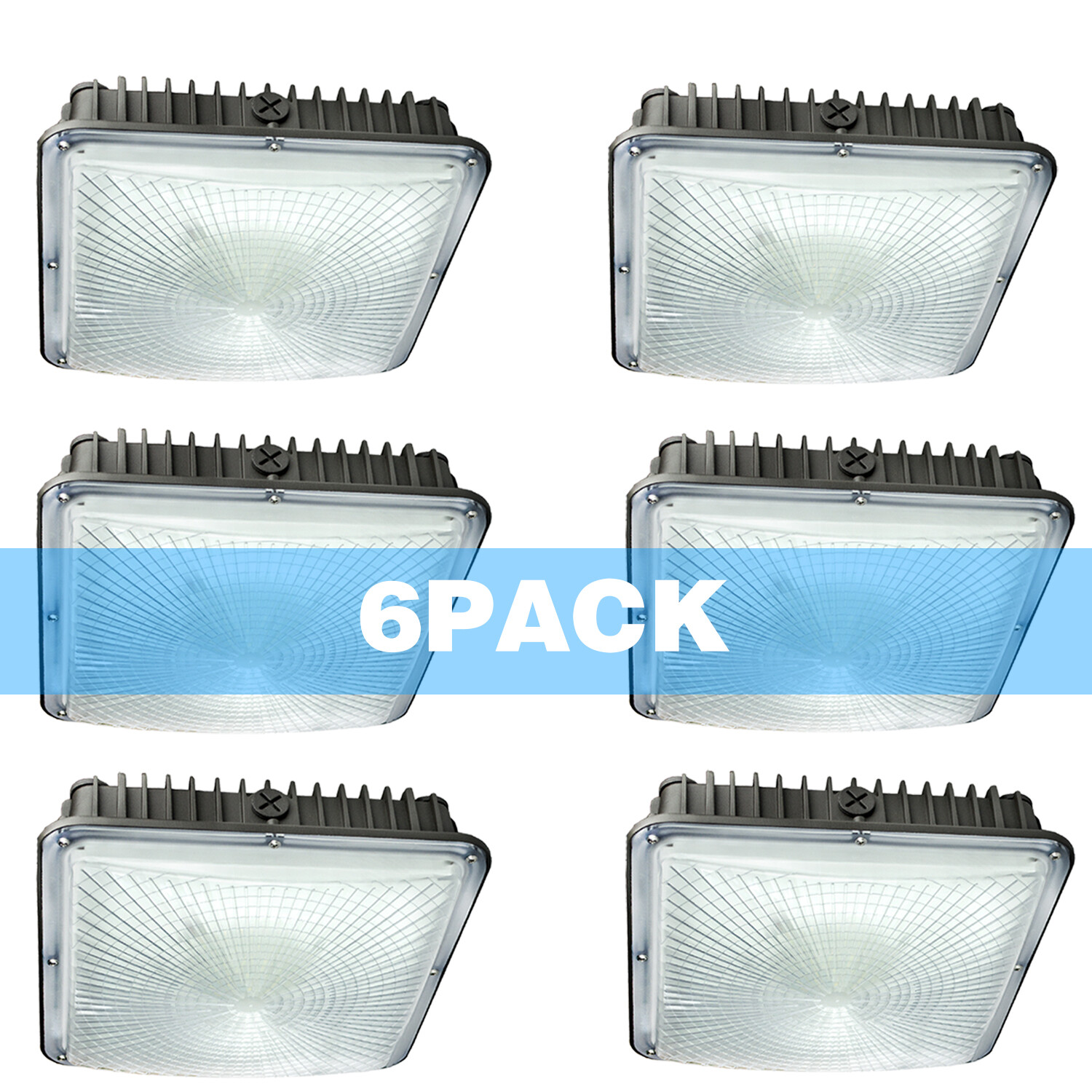 6-PACK 70W LED Canopy Light Fixture 8,400 Lumens, AC110-130V, 5500K Bright White