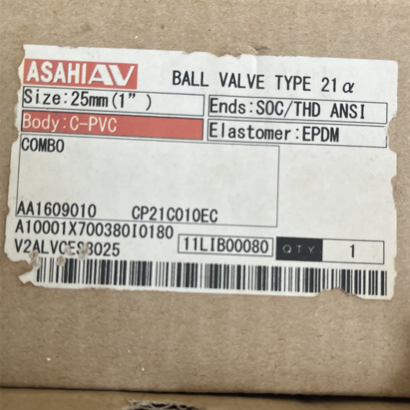ASAHI 1609010 BALL VALVE 1″ C-PVC EPDM TYPE 21 1609-010, New in Box