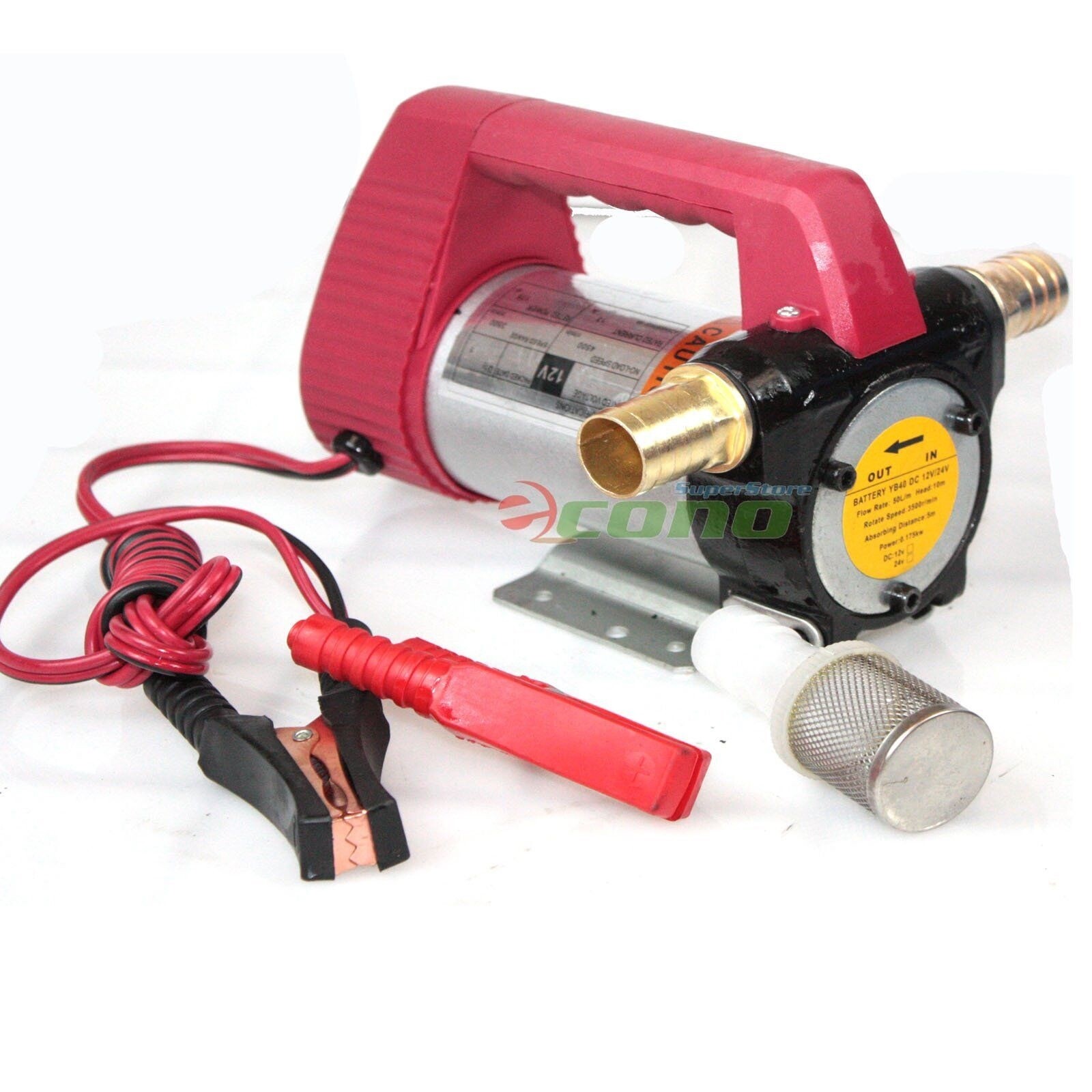 12 Volt Motor Self Priming Oil Fuel Transfer Extractor 12V Pump w/Brass Adapters