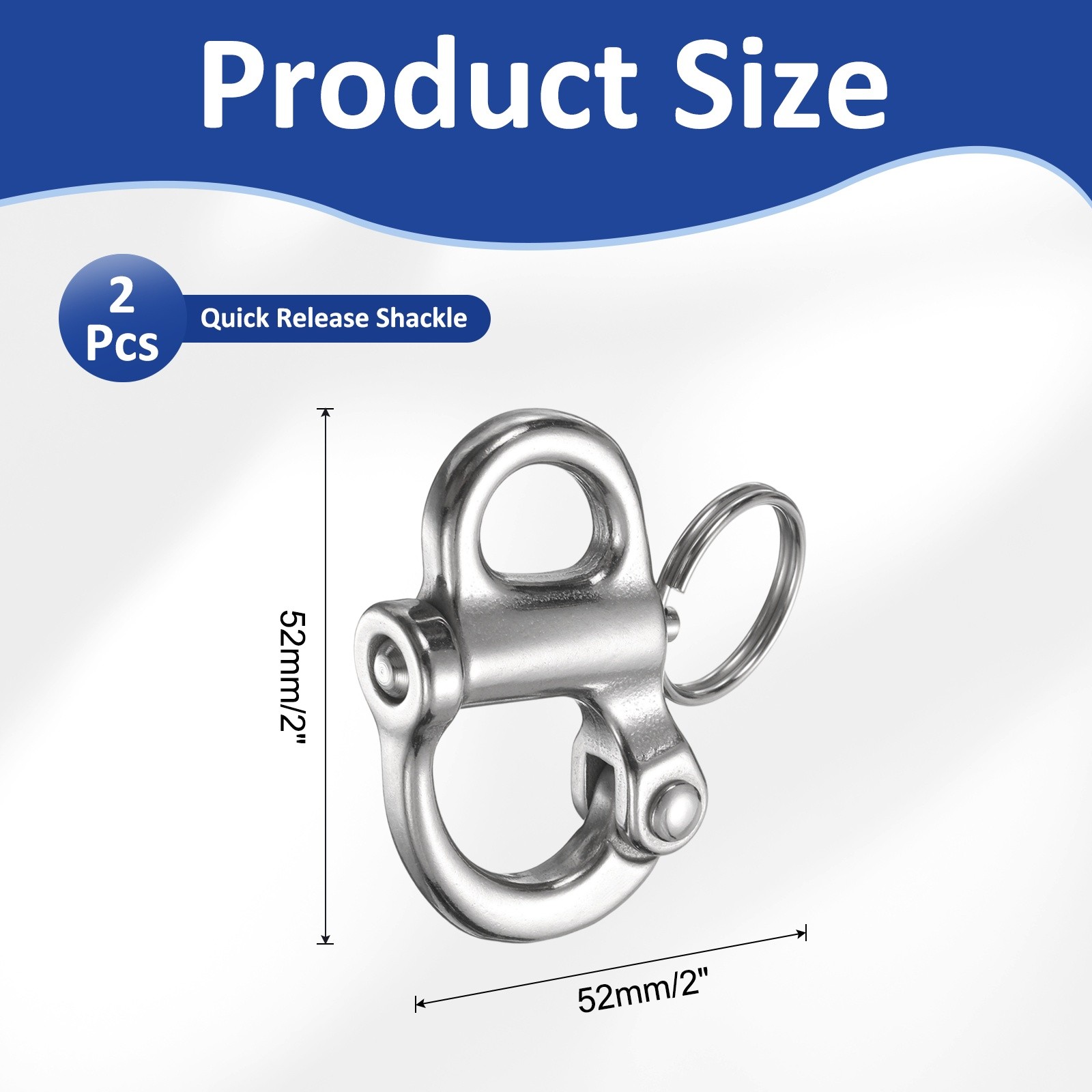 2Pcs 2″ Quick Release Shackle 316 Stainless Steel Fixed Bail Snap Shackle