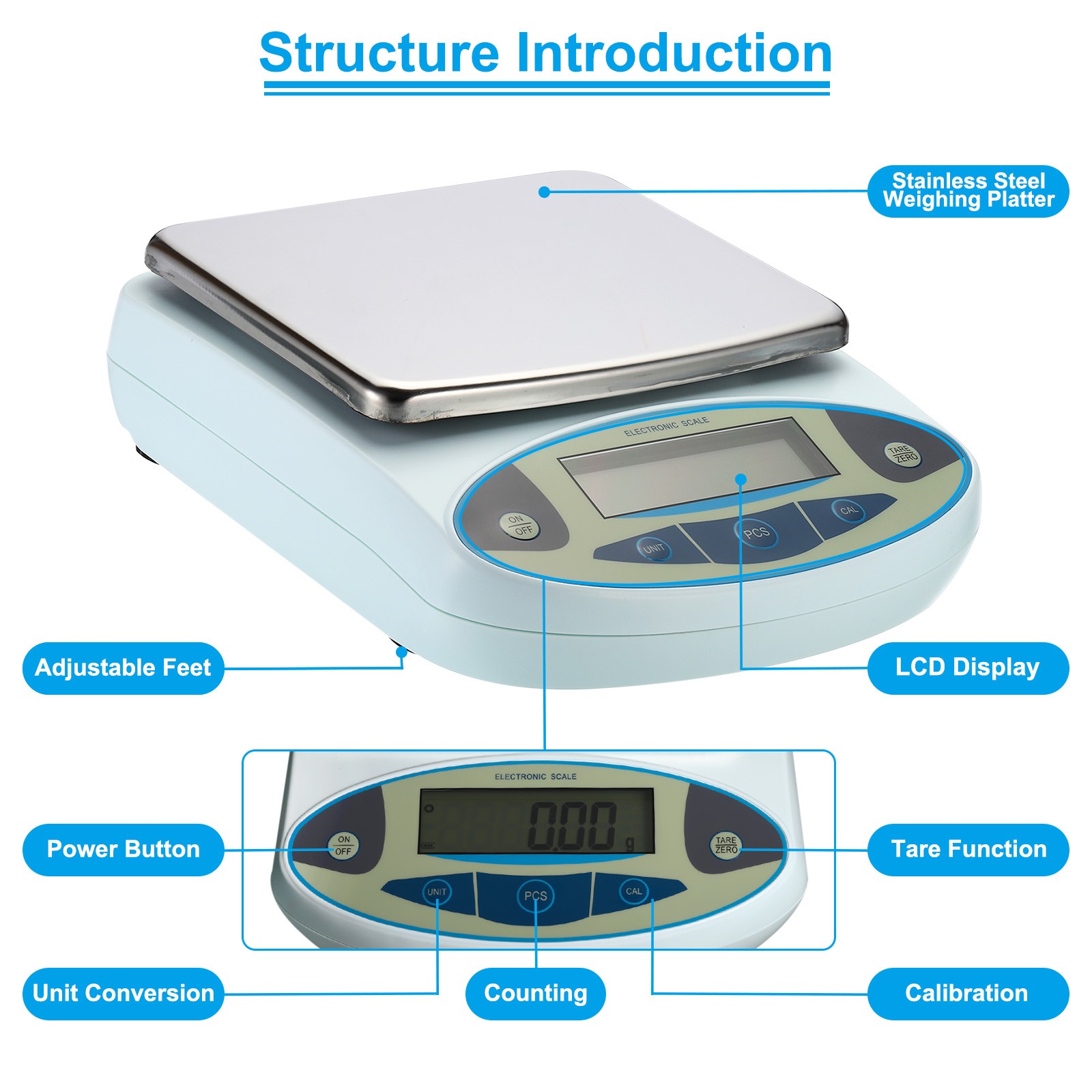 Lab Scale 5000g x 0.01g High Precision Electronic Analytical Balance Sensitive