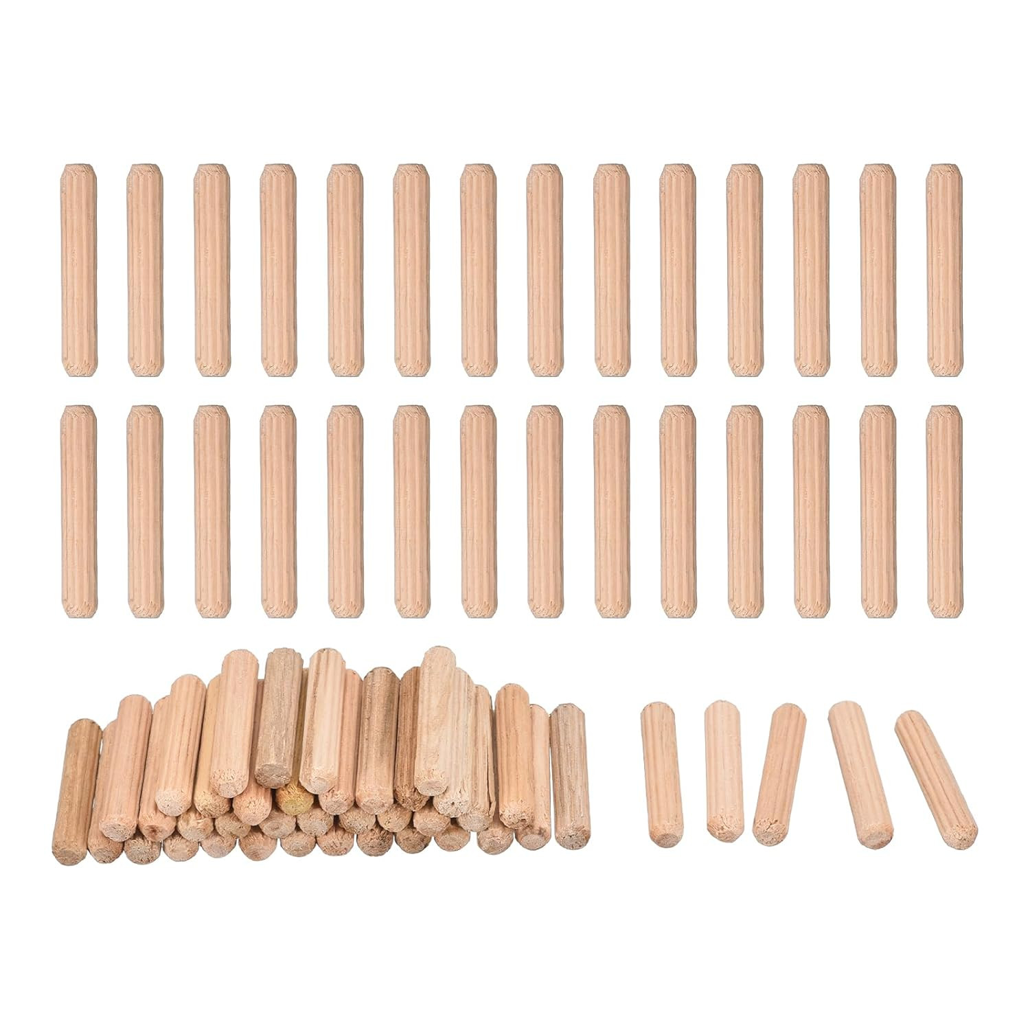 60 Pcs Wooden Dowel Pins 8X30Mm(0.31X1.18) Fluted Beveled Ends Wood Dowel Pegs D