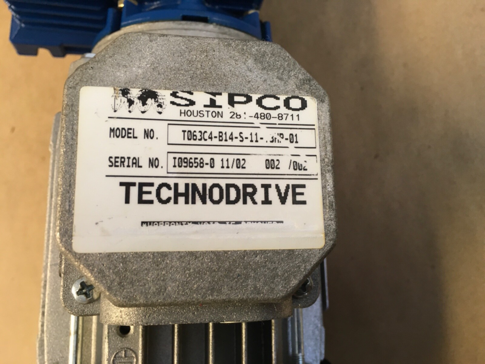 SIPCO T063C4-B14-S-11-3HP-01 TECHNODRIVE, 1680 RPM, W/GEAR REDUCER (KB)