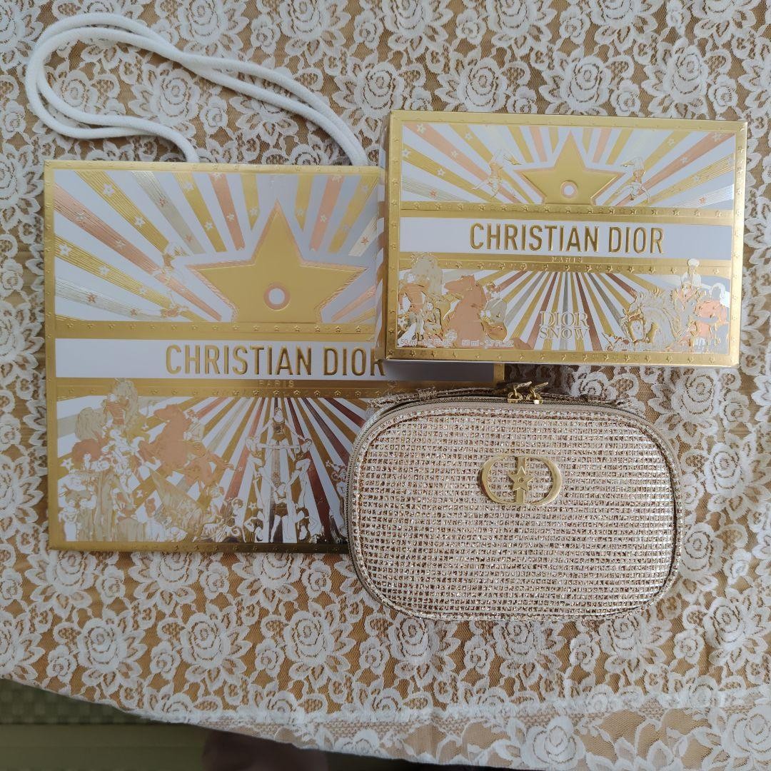 Christian Dior Dior Novelty Gold Pouch Cosmetic Bag Small Glitter New