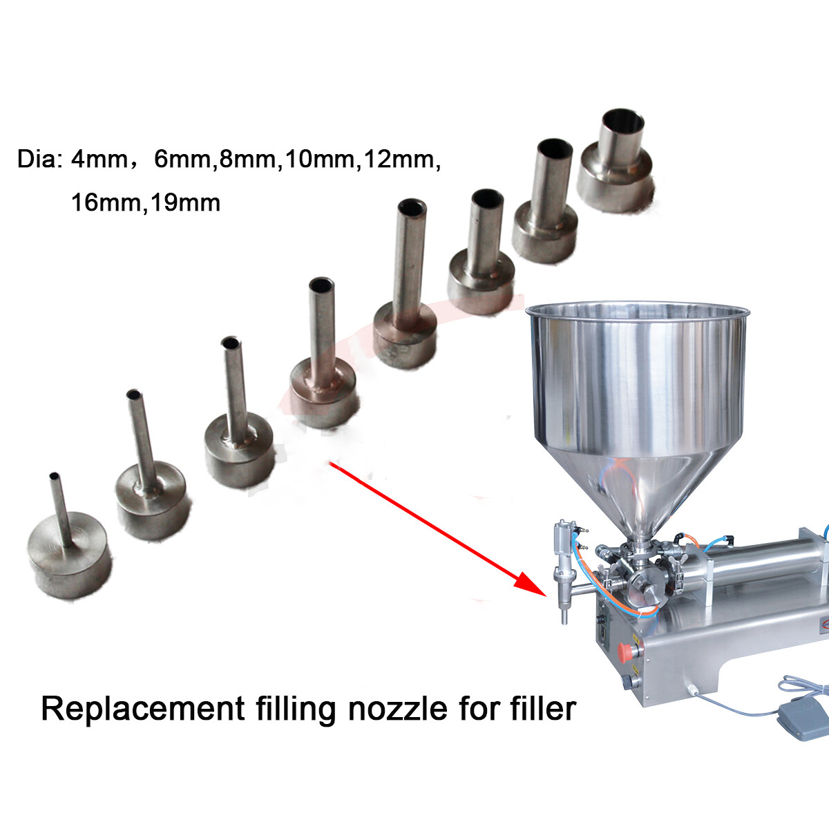 4mm/6mm/8mm/10mm/12mm/16mm Filling Nozzles for Liquid Paste Filling Machine