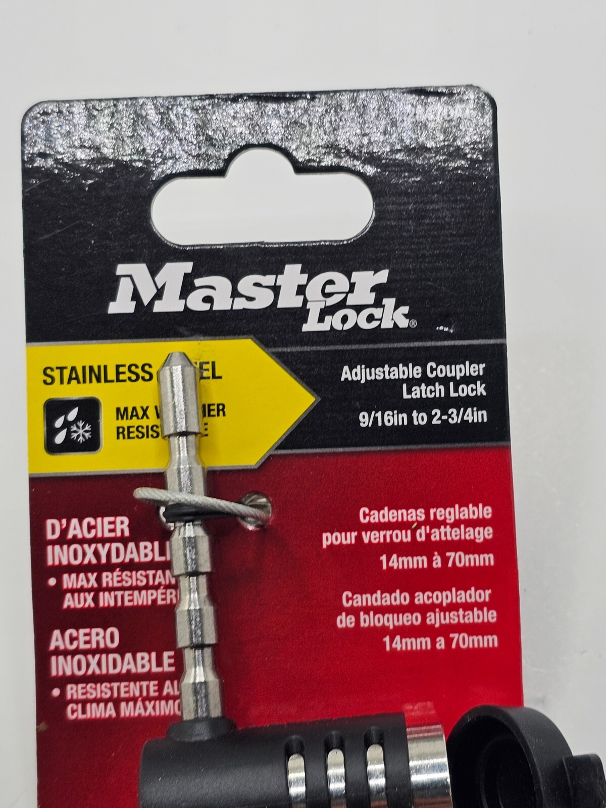 Master Lock 9/16in. to 2 3/4in. Long Adjustable Stainless Steel Trailer Coupler