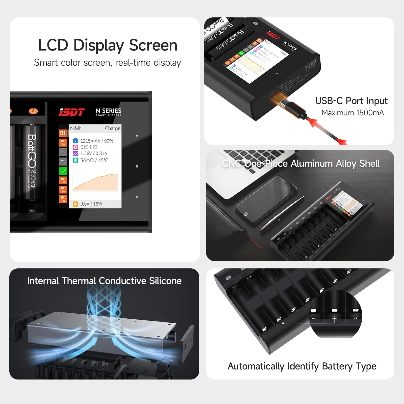 ISDT N Series Smart Battery Charger for AA AAA NiMh/NiCd/NiZn Rechargeable Ba…