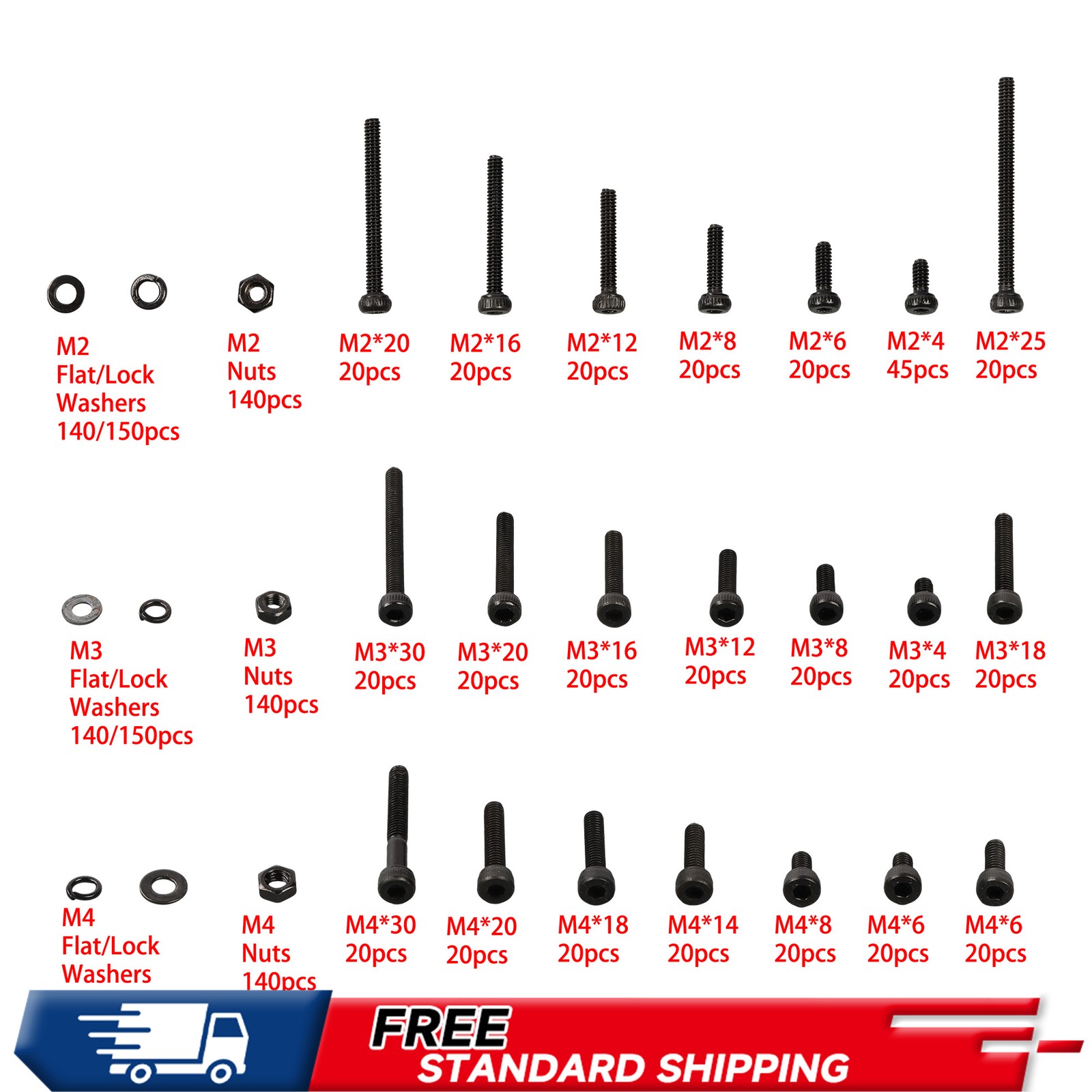 Grade12.9 Metric Bolt Assortment 1710pcs M2 M3 M4 M5 Zinc/Black Oxide 4-30mm