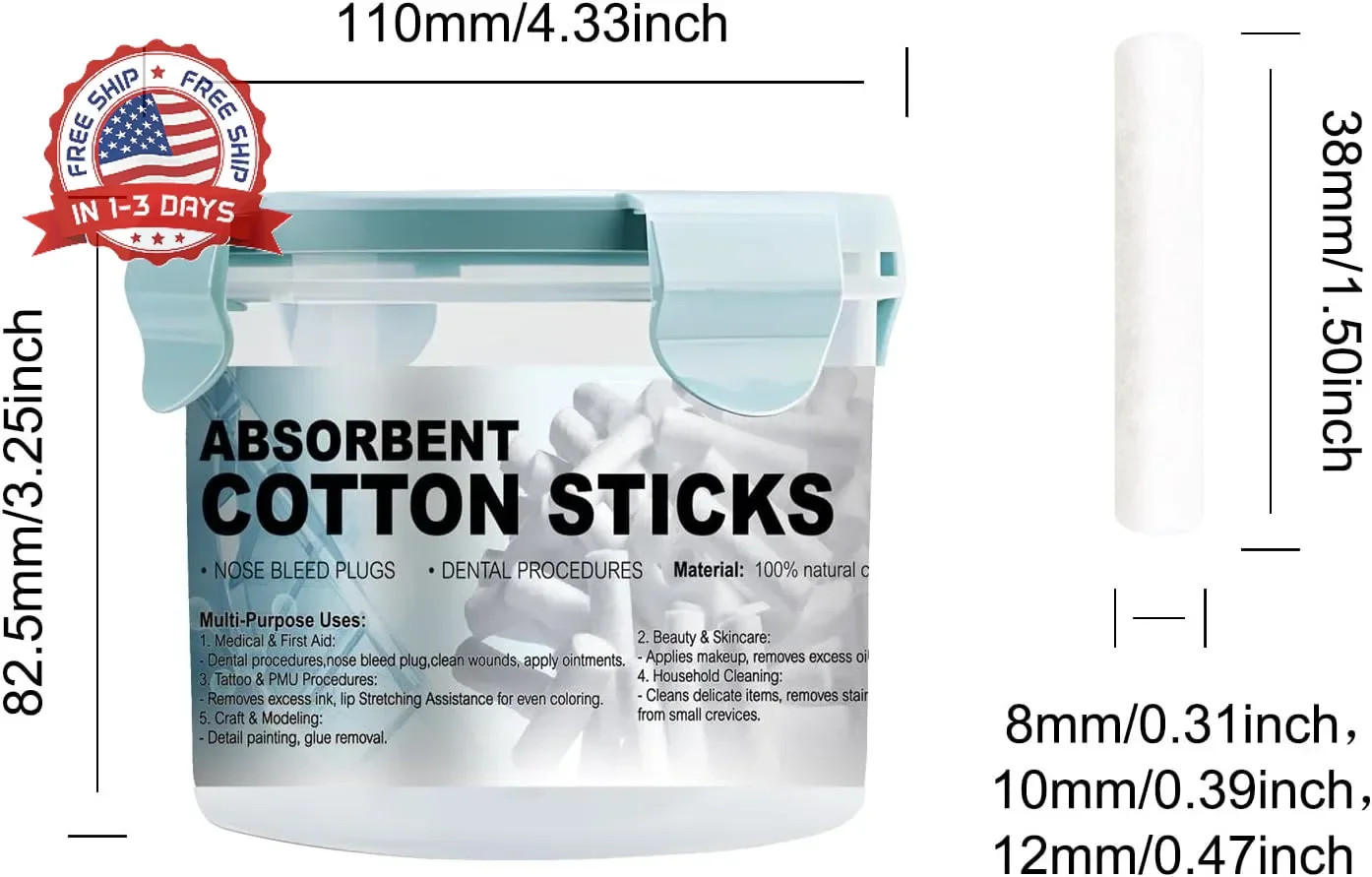 100Pcs Dental Cotton Rolls Nosebleed Plugs for Kids Adults Nose Bleed Stopper Hy