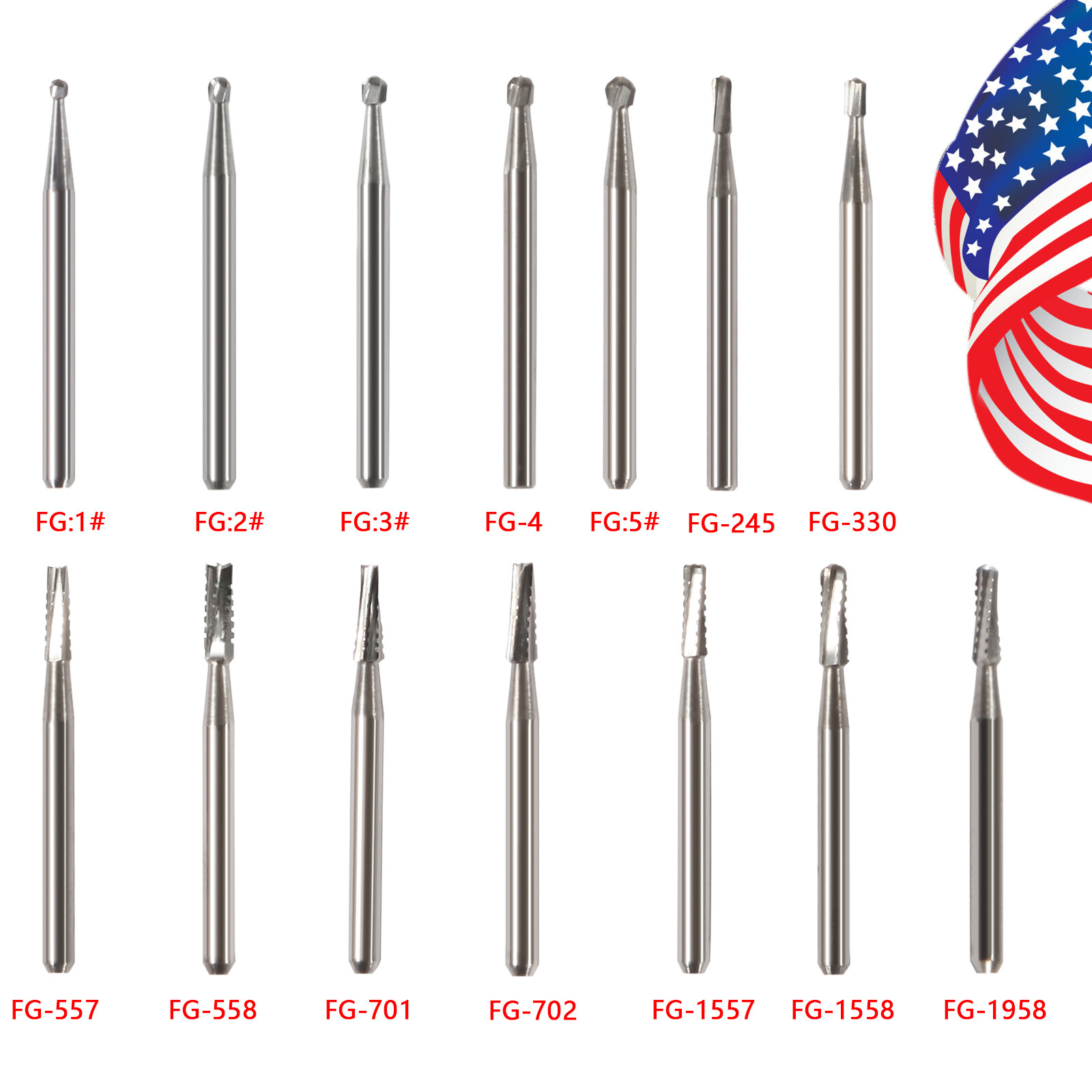 10-100 US Dental Fast High Speed Handpiece Burs Round Tungsten Carbide FG Bur po