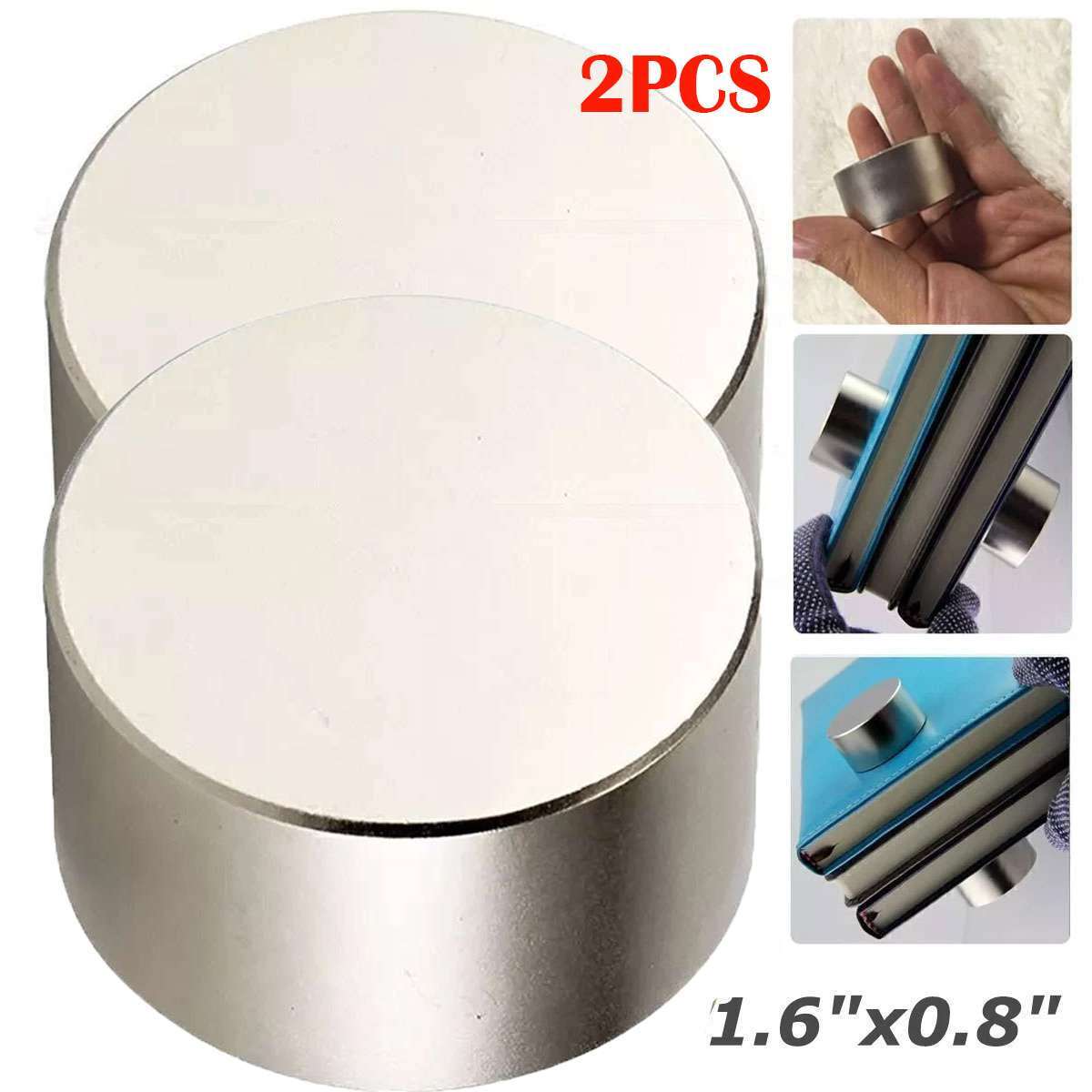 2PCS 1.6″x 0.8″ Powerful Neodymium Rare Earth Large Cylinder Magnet N52 Round US
