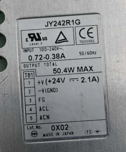JY242R1G 100-240VAC TO 24VDC 2.1A 50.4W POWER SUPPLY