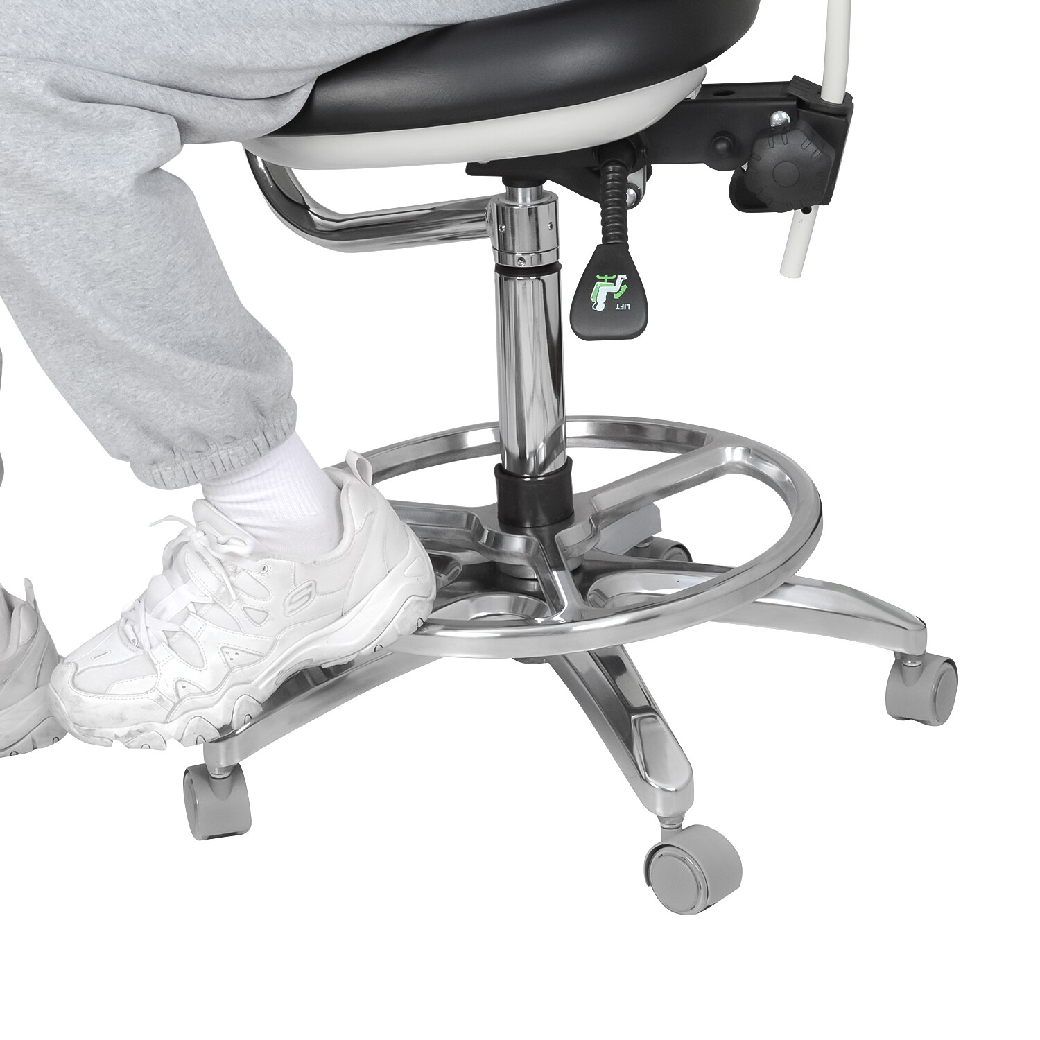 Adjustable Dental Chair Doctor Assistant Chair 360° Armrest Footrest PU Black US