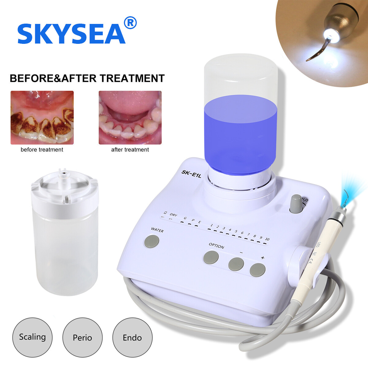 Dental Ultrasonic Scaler + LED Detachable Handpiece + 2*Bottles+ Tips E1L-NEW