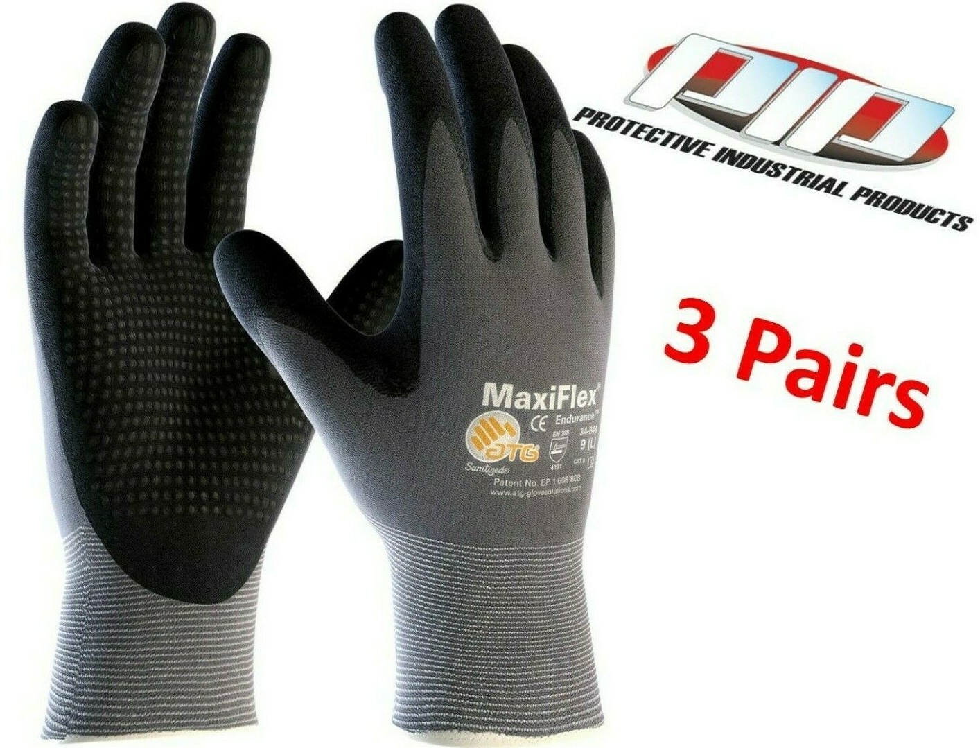 PIP 34-844 MaxiFlex Endurance Nitrile Coated Gloves, Sizes S-XL, Pack of 3 Pair