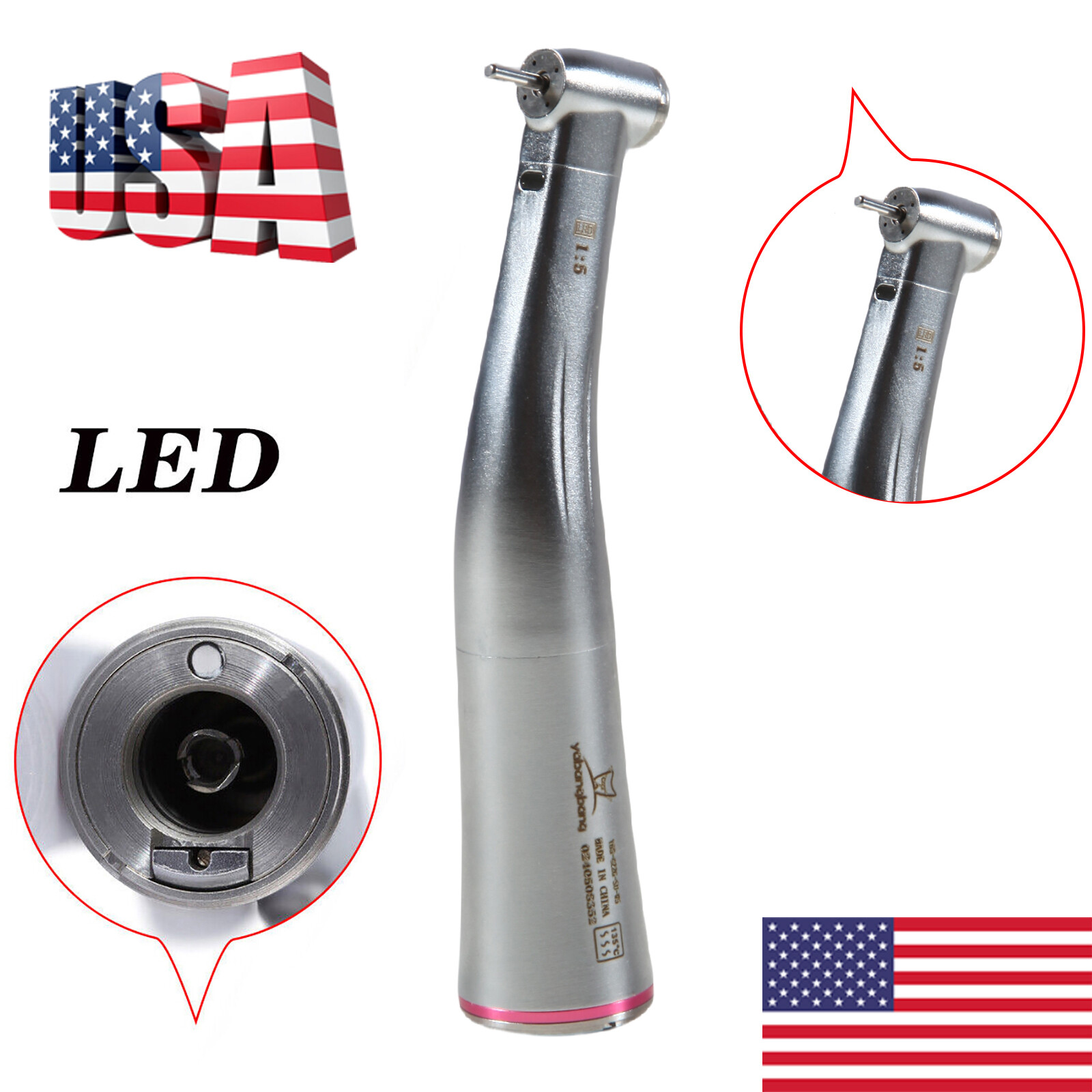 Dental 1:5 (Fiber Optic) Contra Angle Handpiece Red Ring fit for NSK Ti-MAX X95L