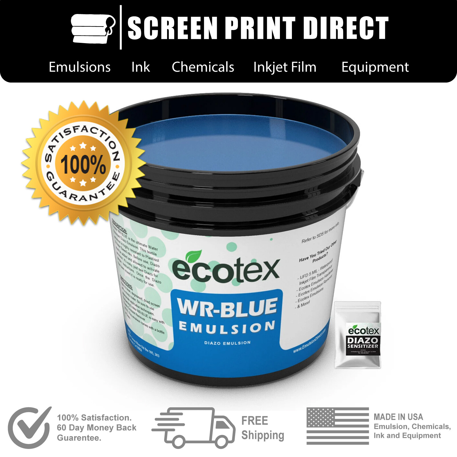 Ecotex® WR-BLUE – Water Resistant Diazo Screen Printing Emulsion – ALL SIZES