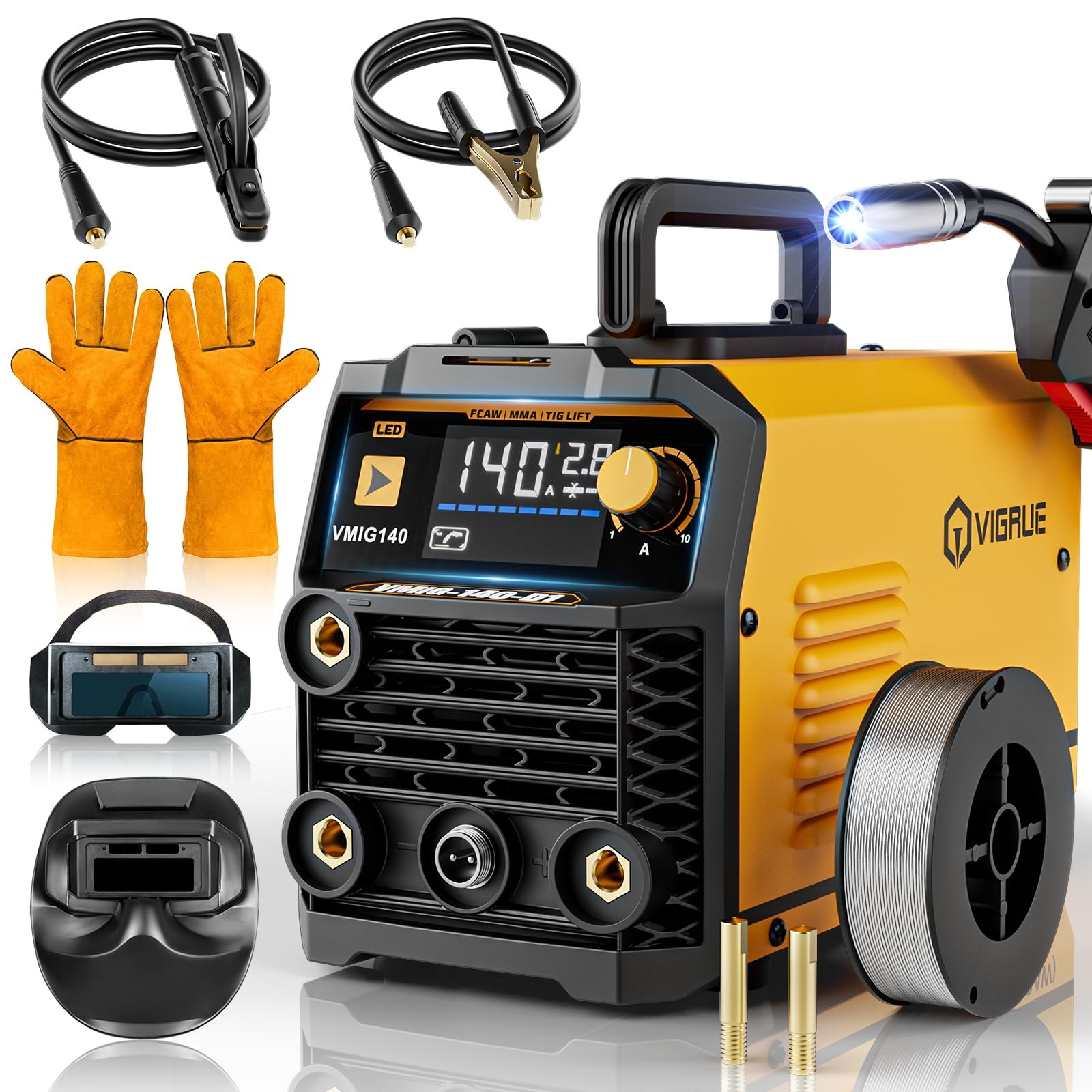 140A MIG Welder, 110V Flux Core/Stick/Lift MIG 3 in 1 Welding Machine with La…